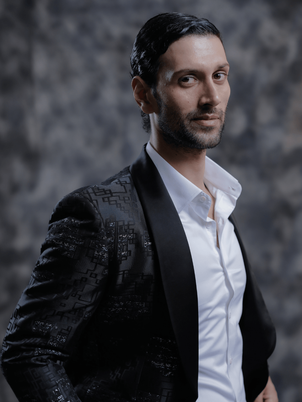 Black Satin Lapel Tuxedo - Achin Bindlish