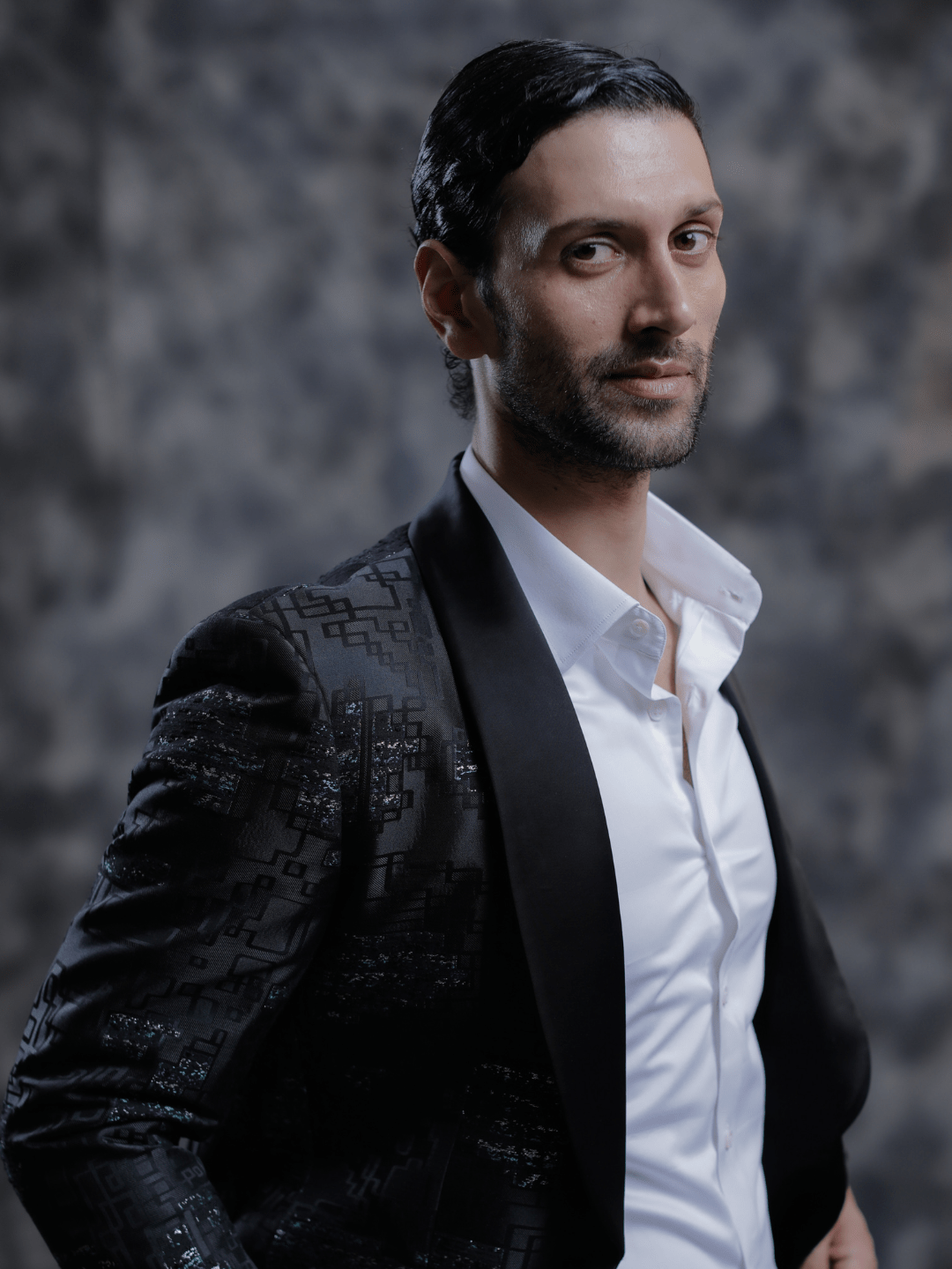 Black Satin Lapel Tuxedo - Achin Bindlish