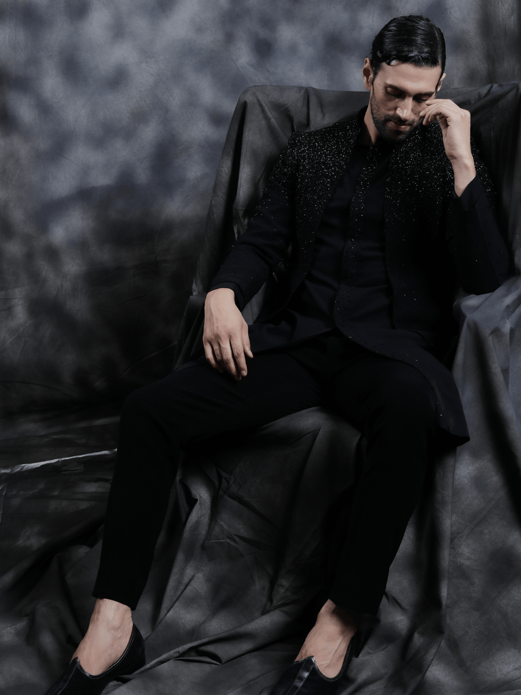 Black Embellished Bandhgala - Achin Bindlish