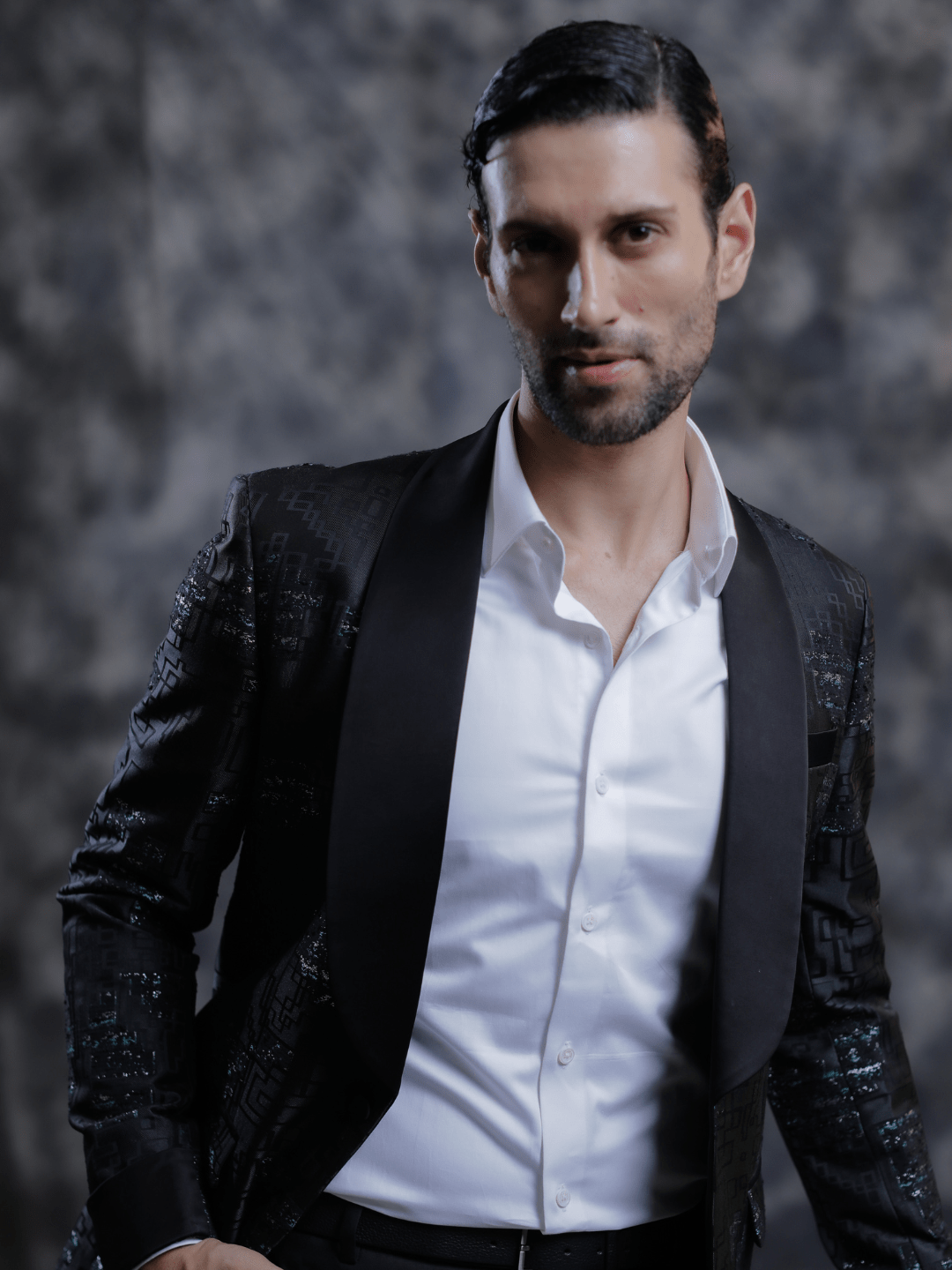 Black Satin Lapel Tuxedo - Achin Bindlish