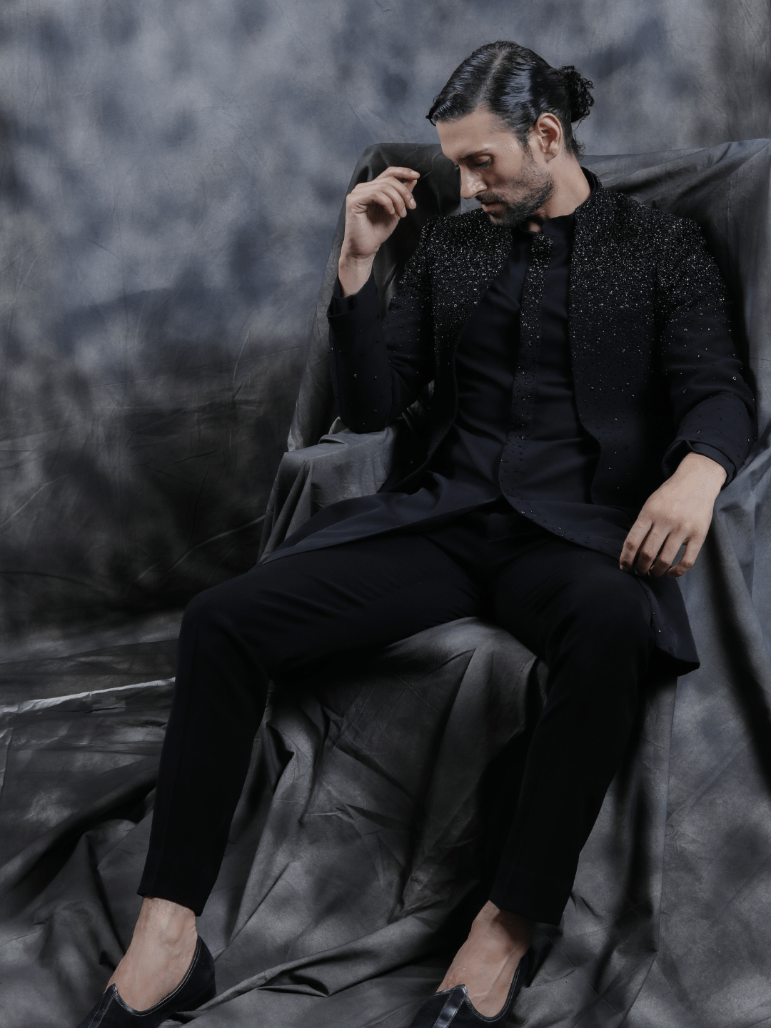 Black Embellished Bandhgala - Achin Bindlish