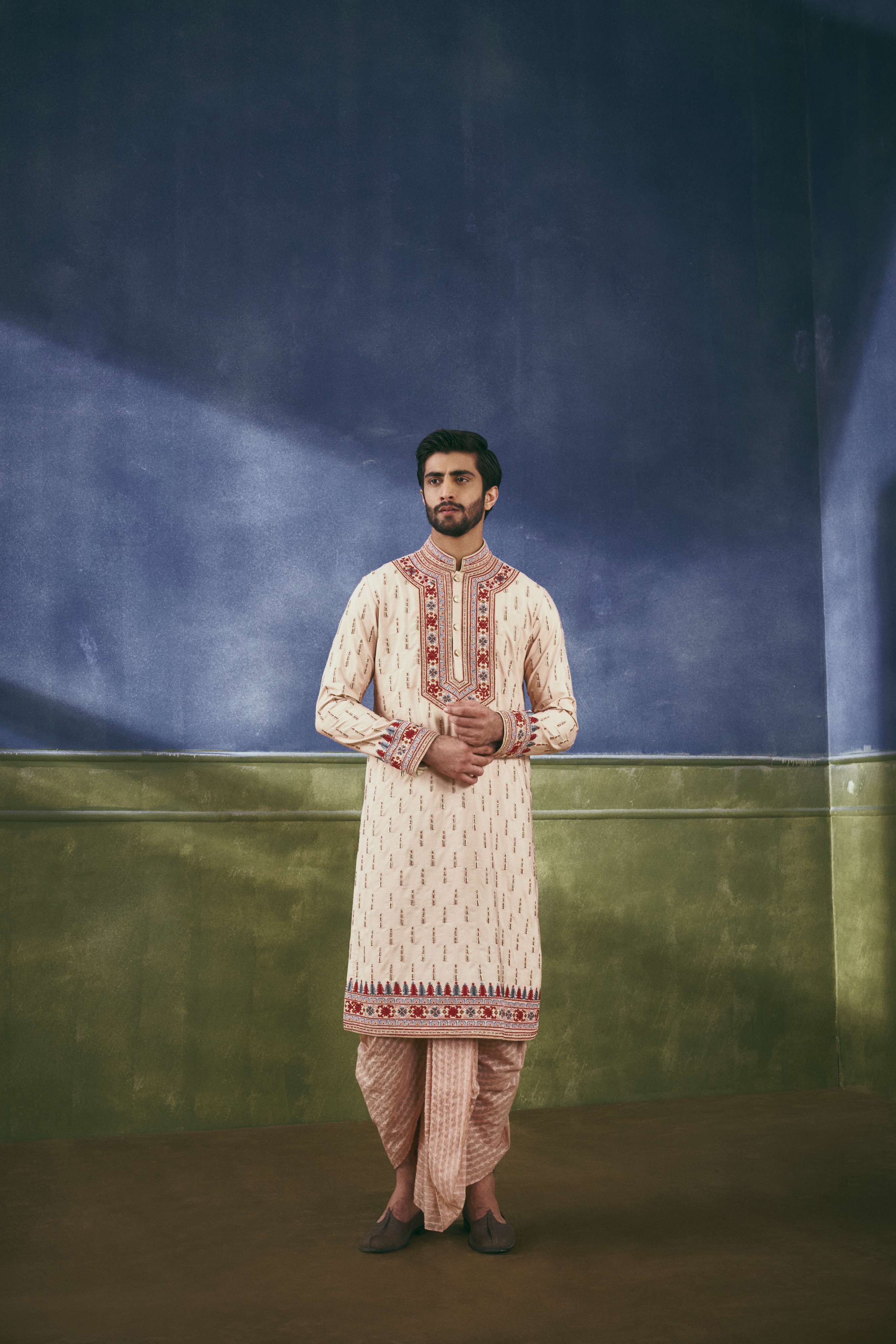 The Regal Motif Embroidered Tunic & Dhoti Set