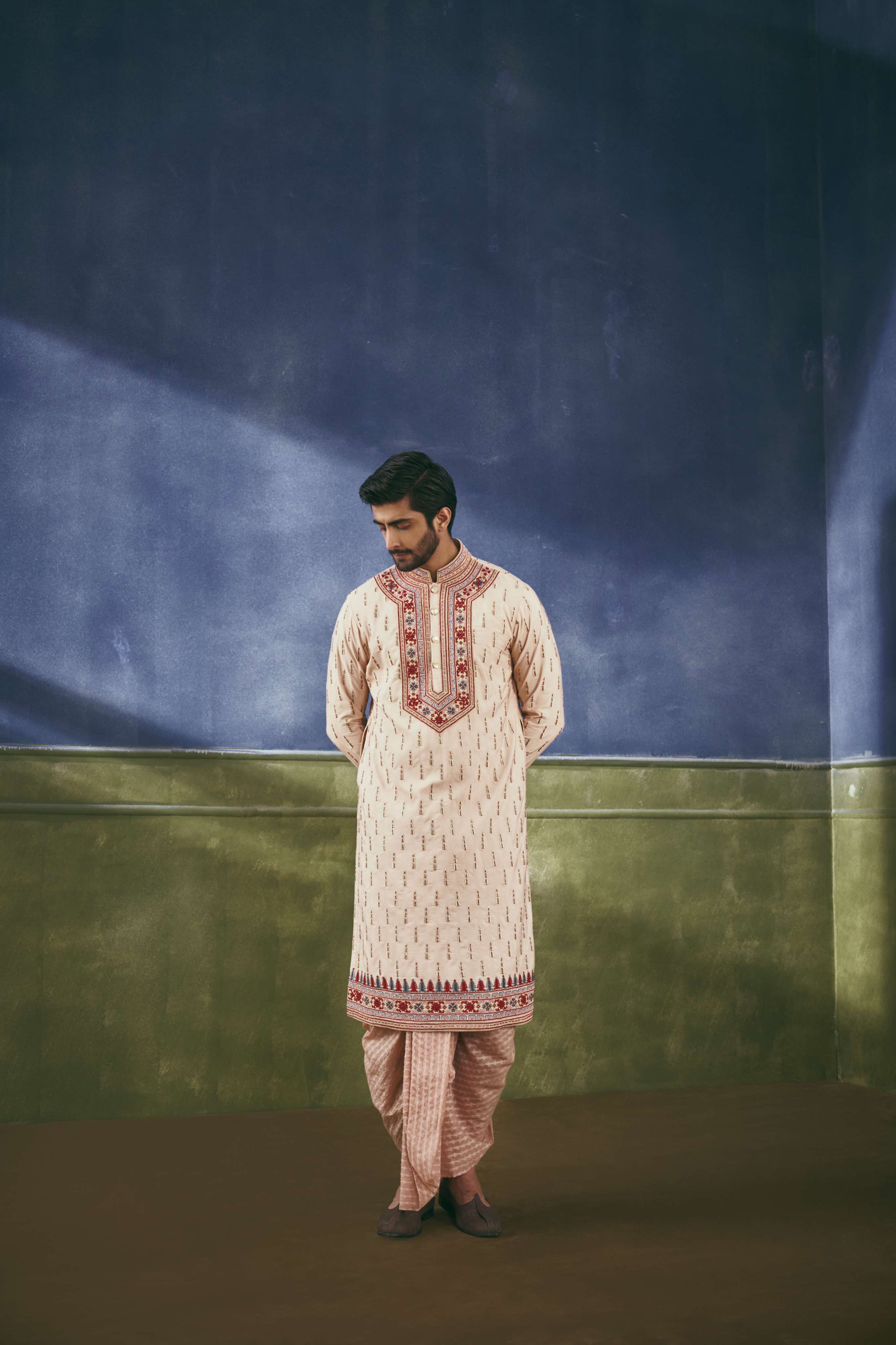 The Regal Motif Embroidered Tunic & Dhoti Set