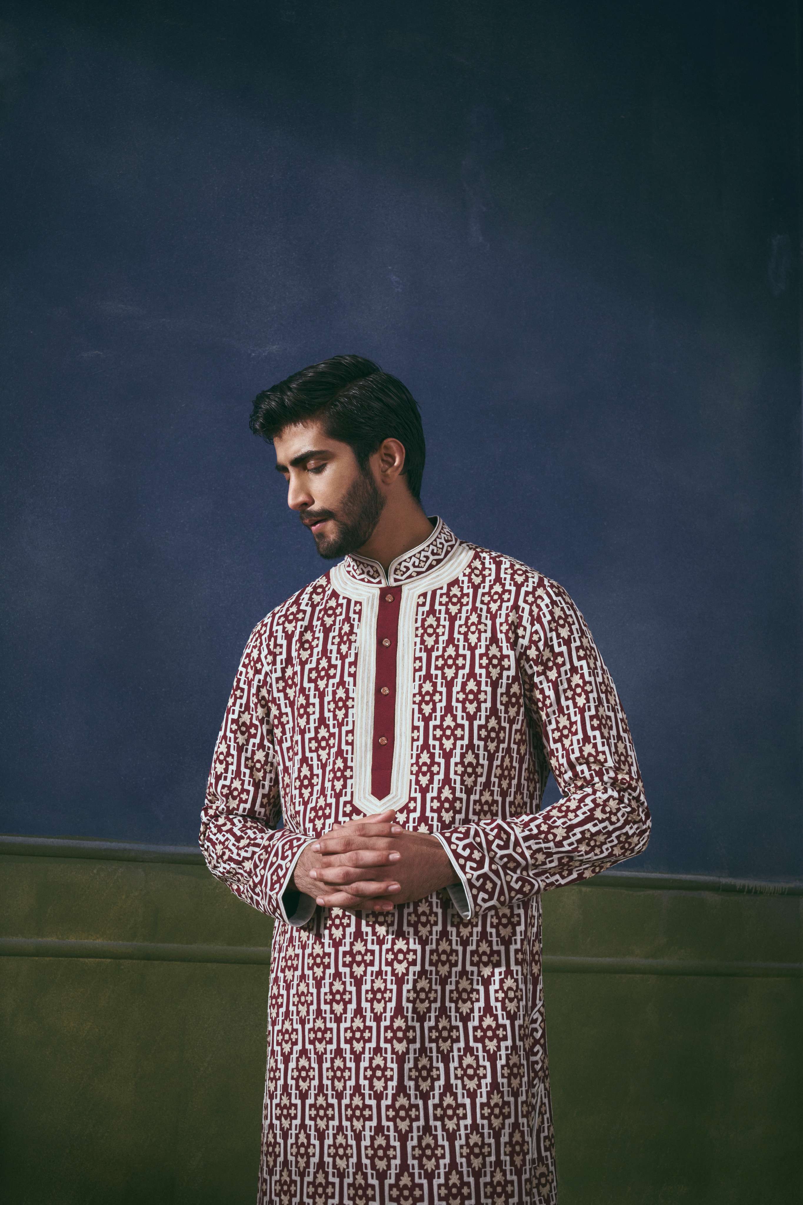 Crimson Lattice Embroidered Tunic