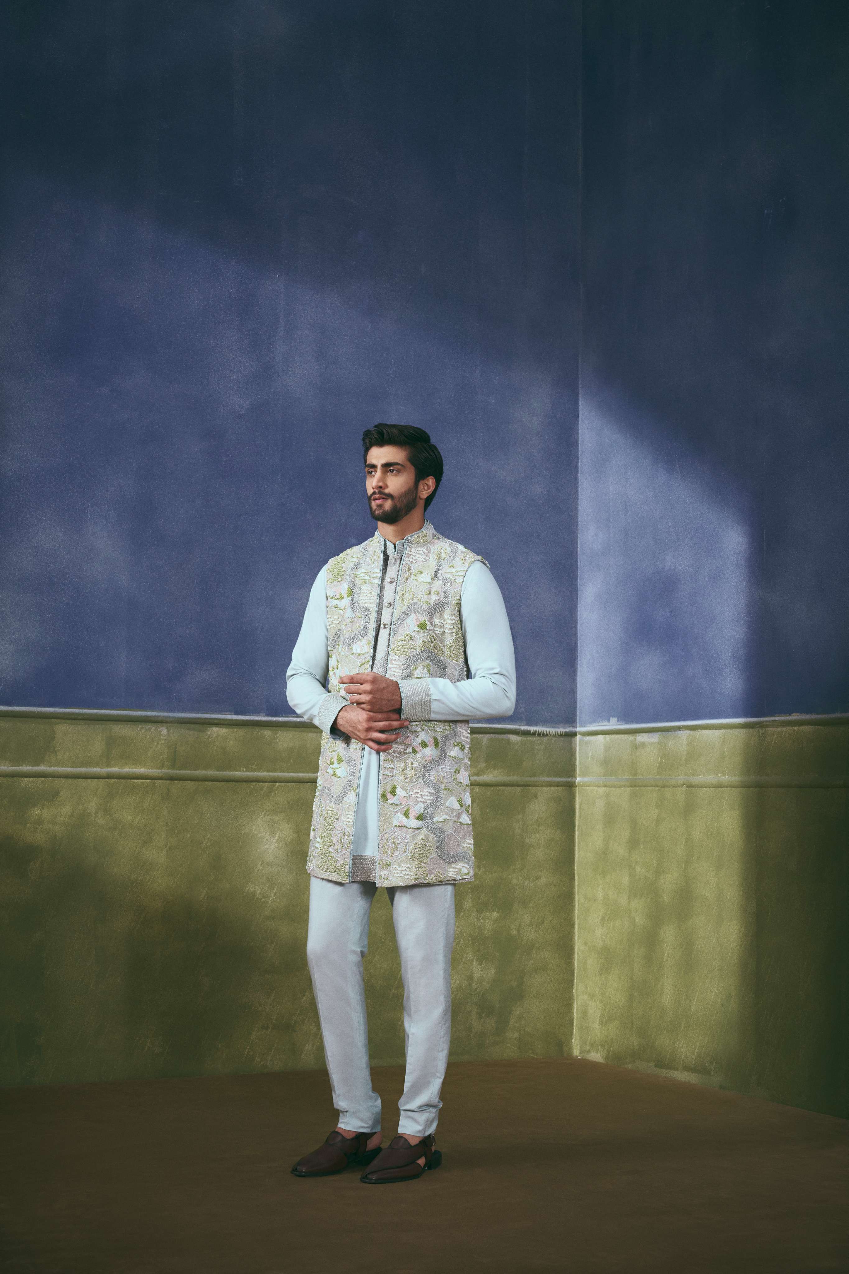 Silver Frost Embroidered Jacket Set