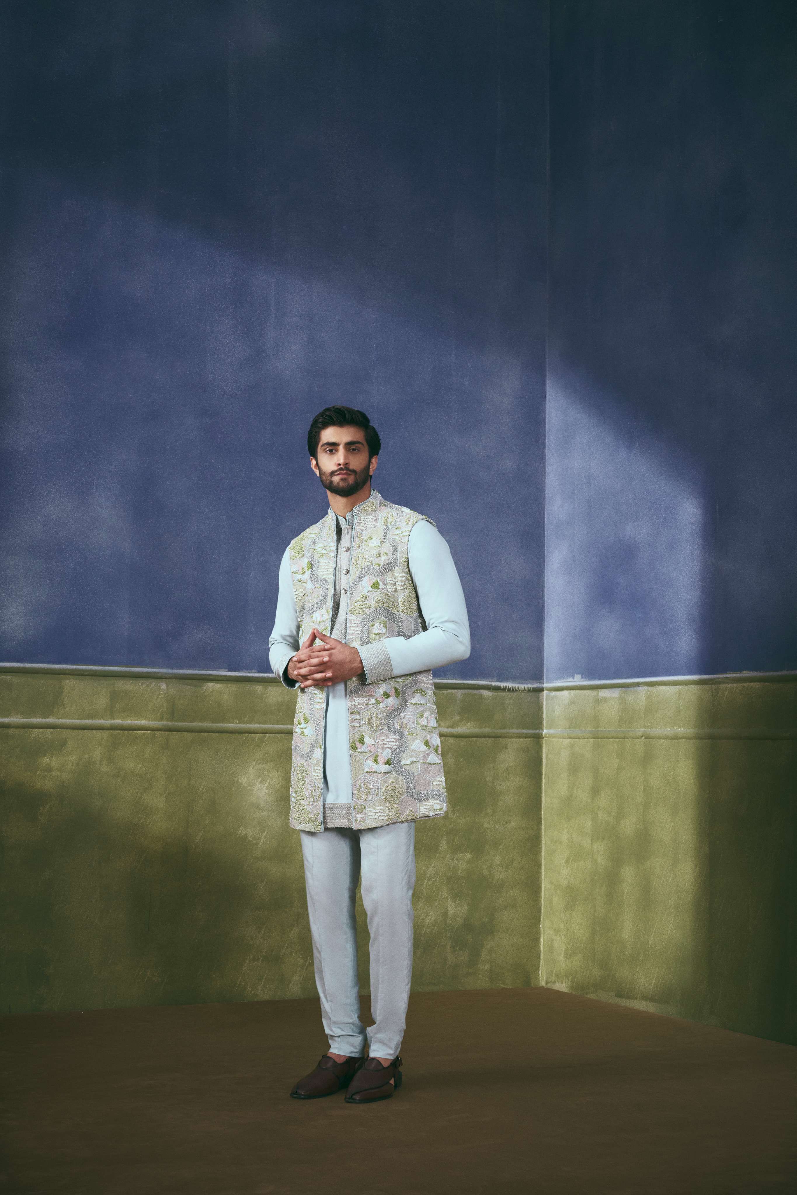 Silver Frost Embroidered Jacket Set