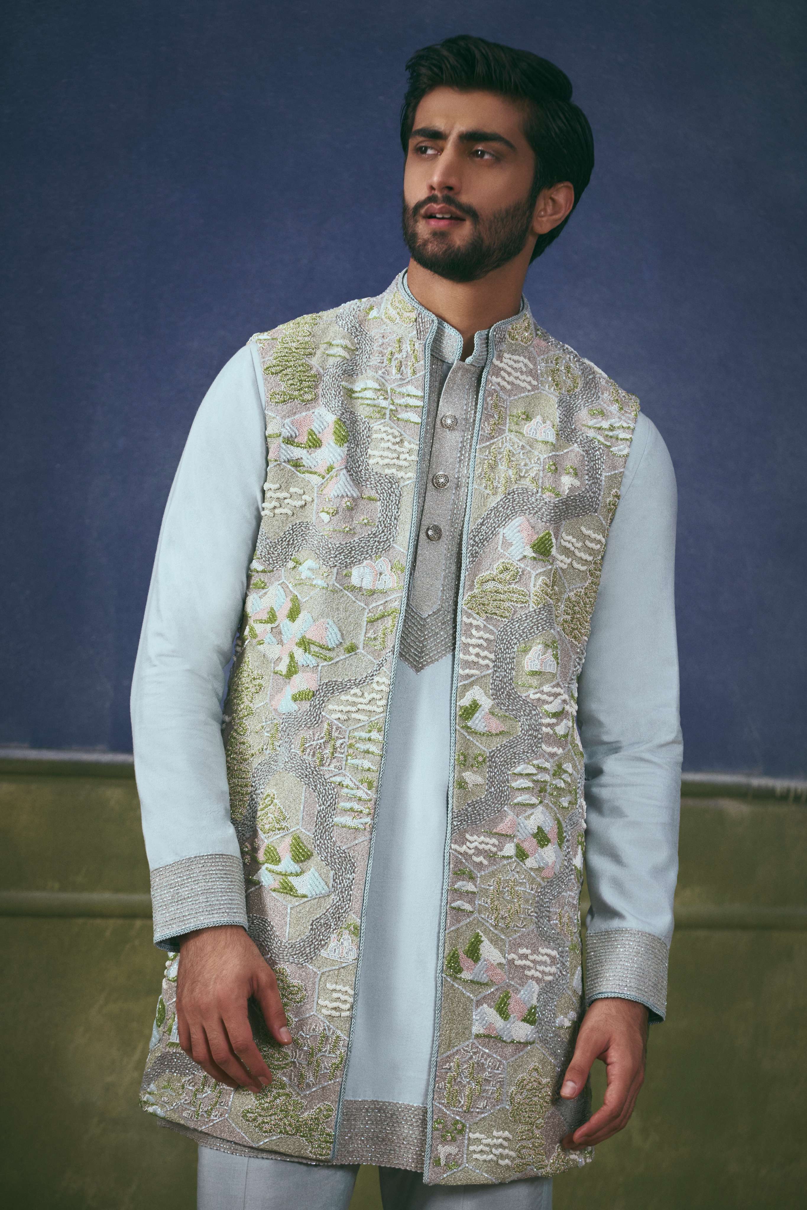 Silver Frost Embroidered Jacket Set