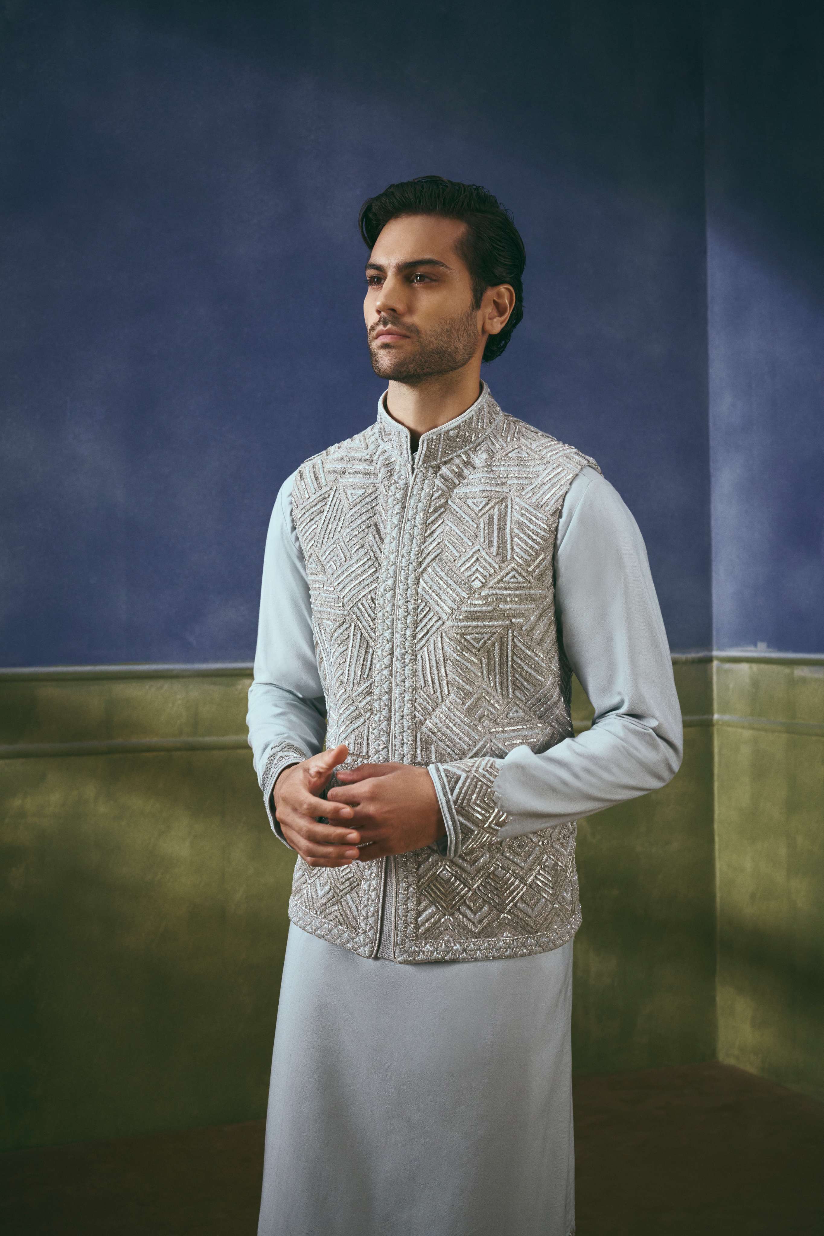 Sterling Geo-Beaded Vest Set