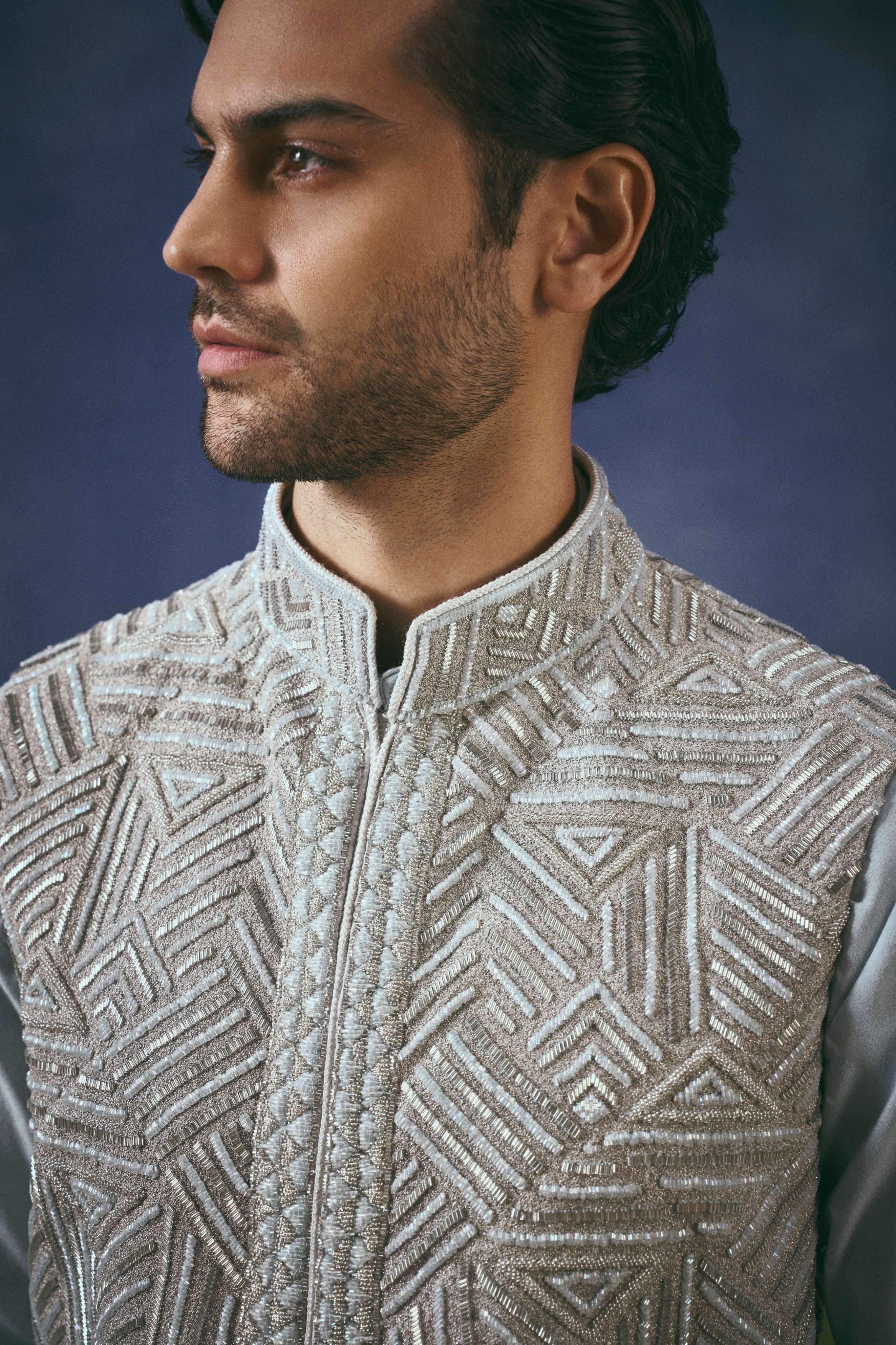 Sterling Geo-Beaded Vest Set