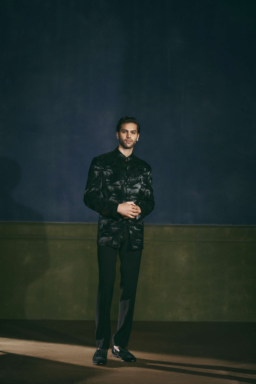 Midnight Cascade Embroidered Bandhgala