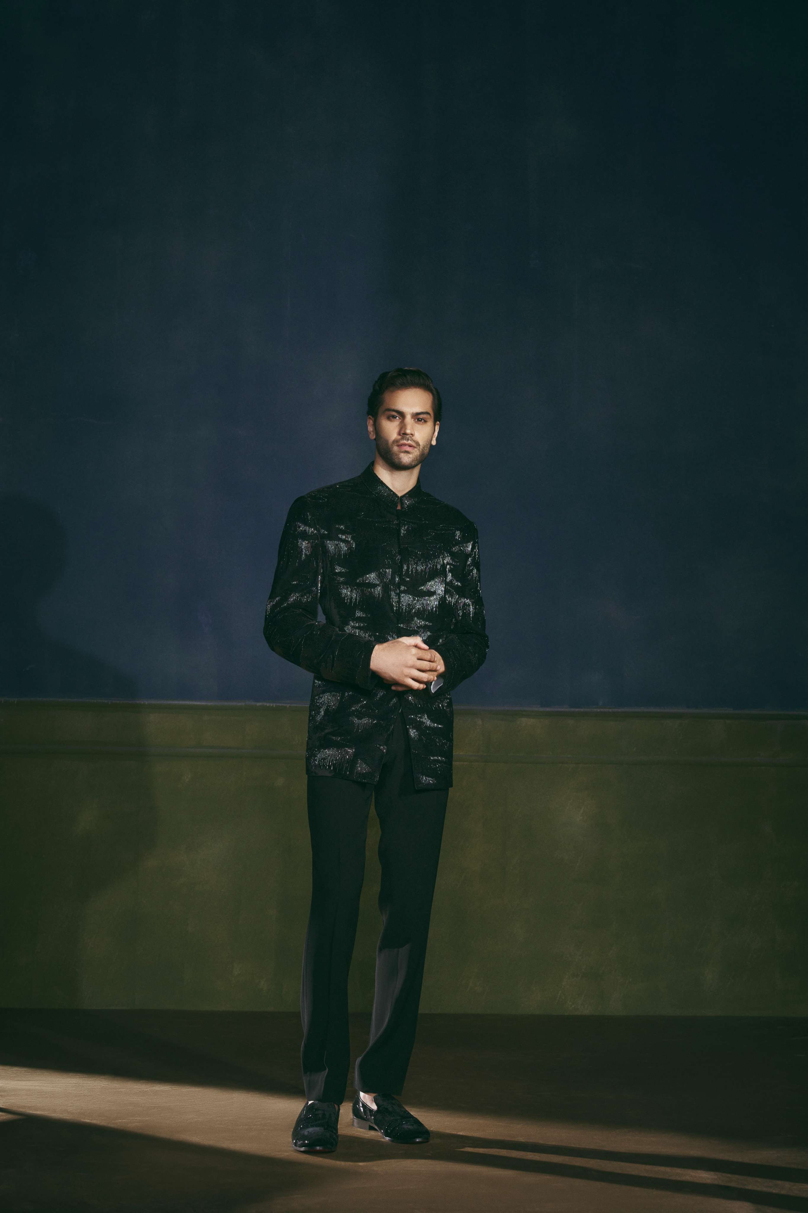 Midnight Cascade Embroidered Bandhgala