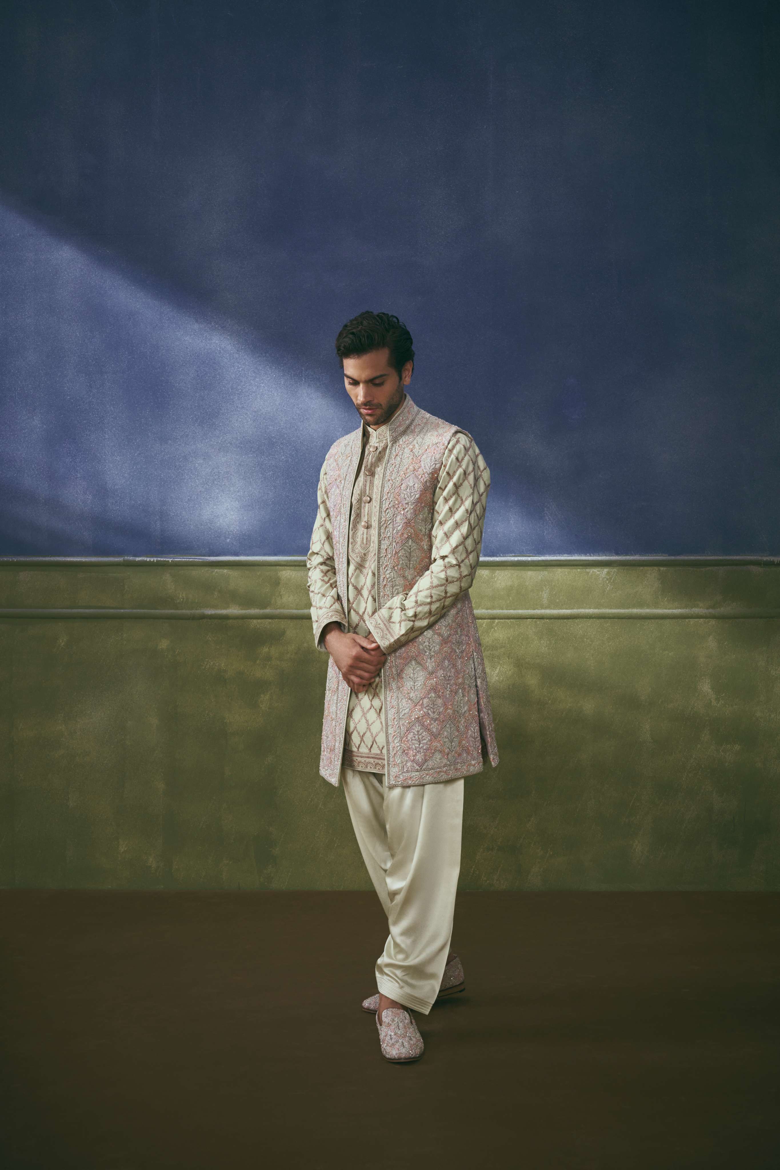 Pistachio Bloom Embellished Jawahar Jacket Set