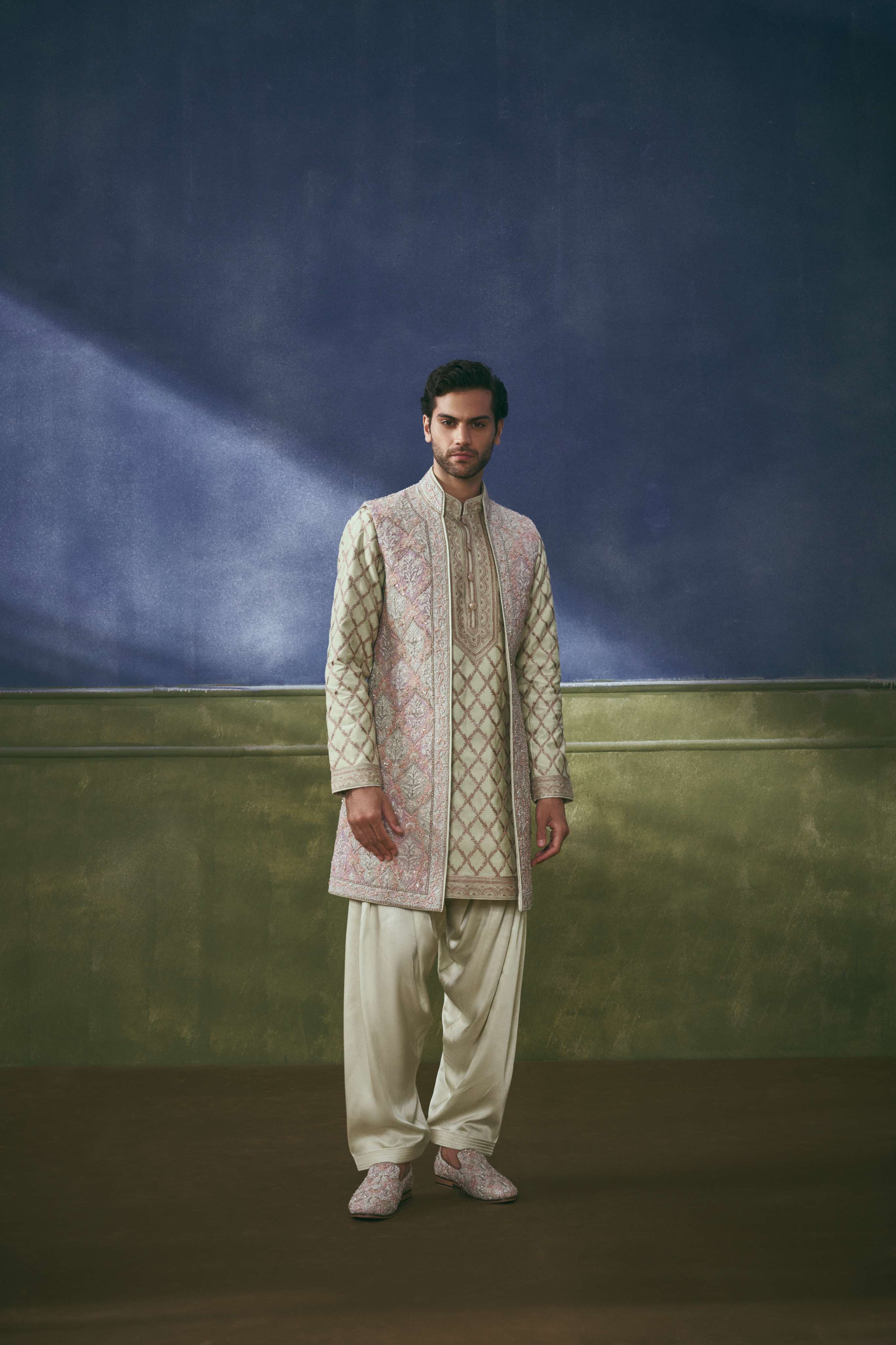 Pistachio Bloom Embellished Jawahar Jacket Set