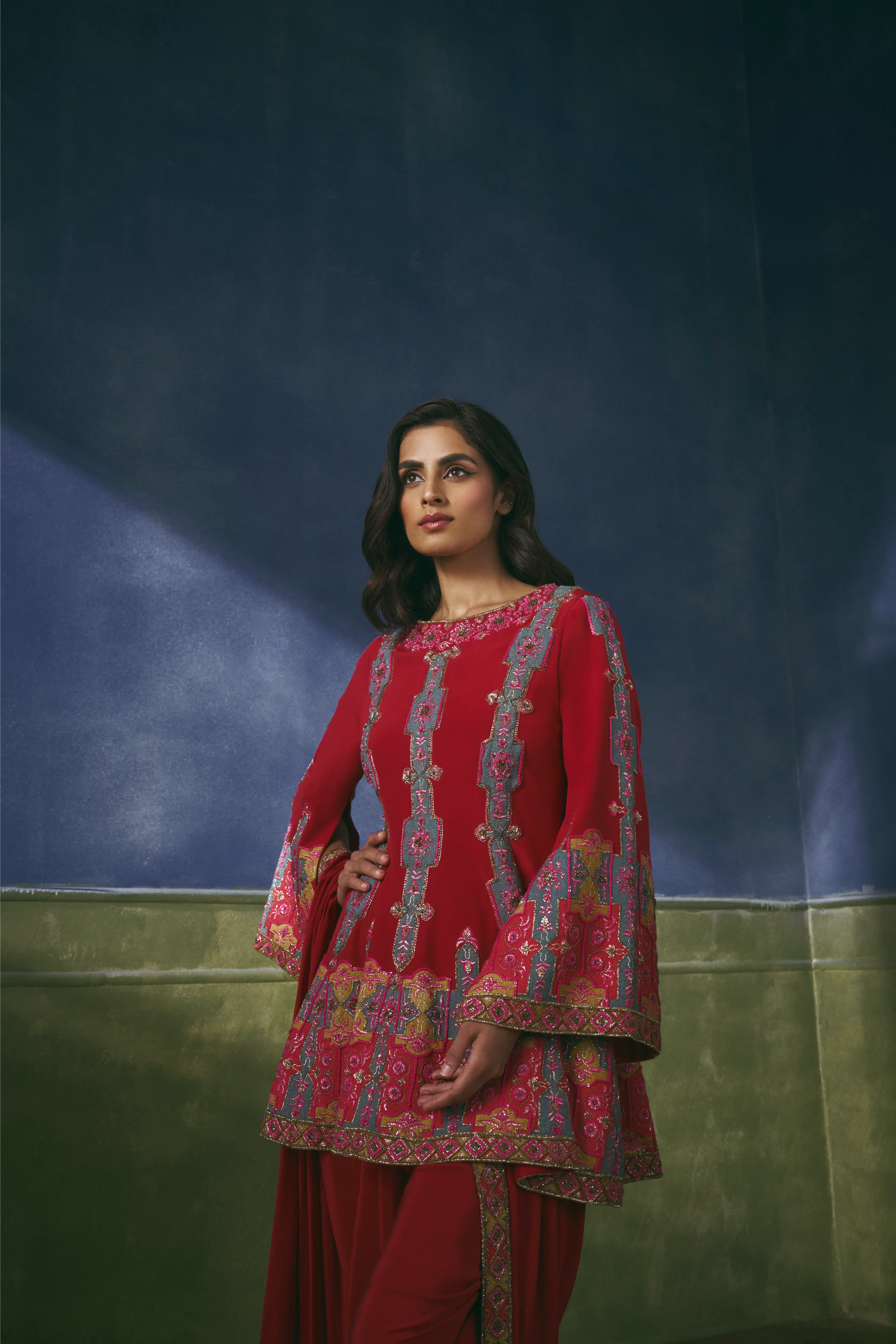 Embroidered Short Anarkali With Tulip