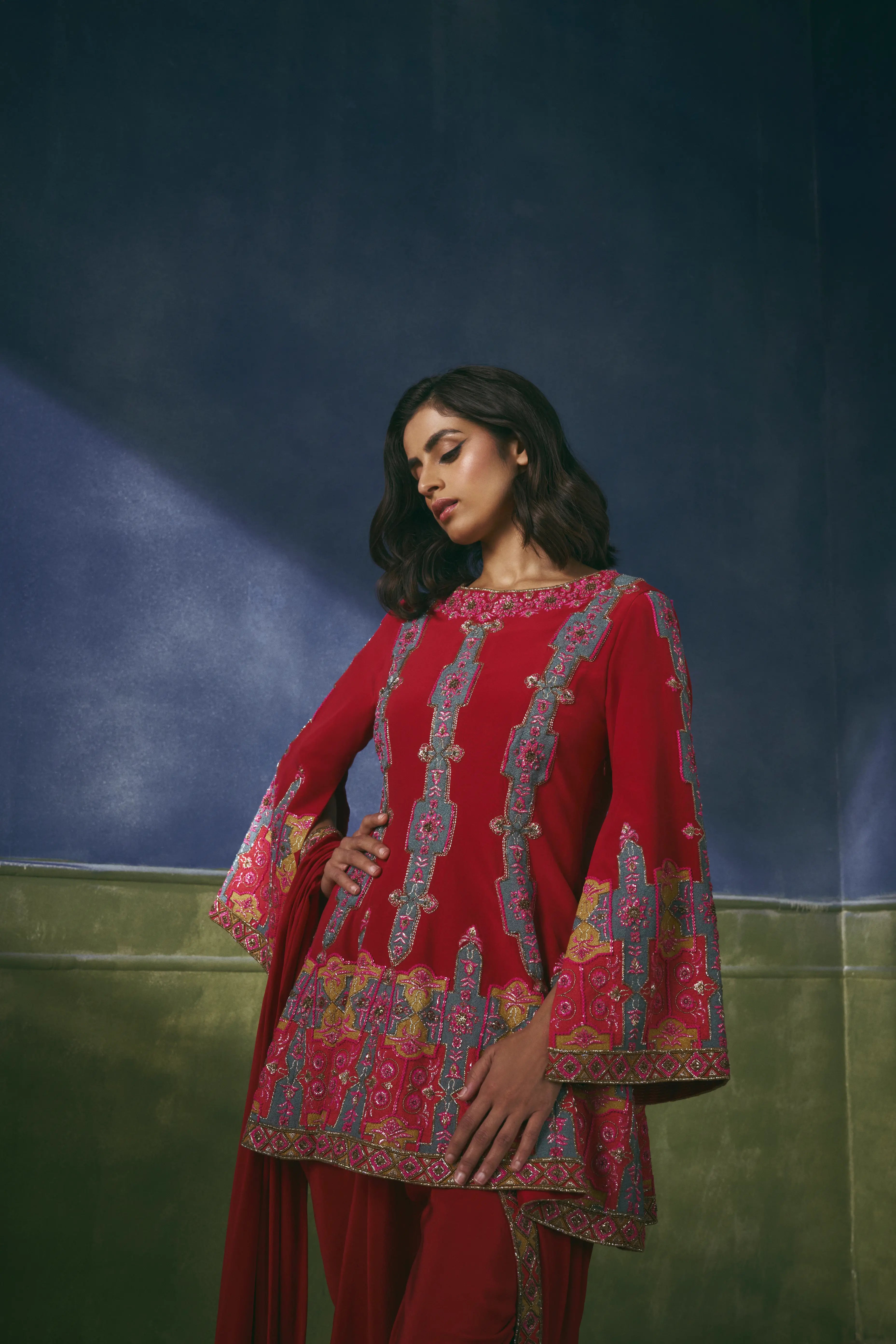 Embroidered Short Anarkali With Tulip