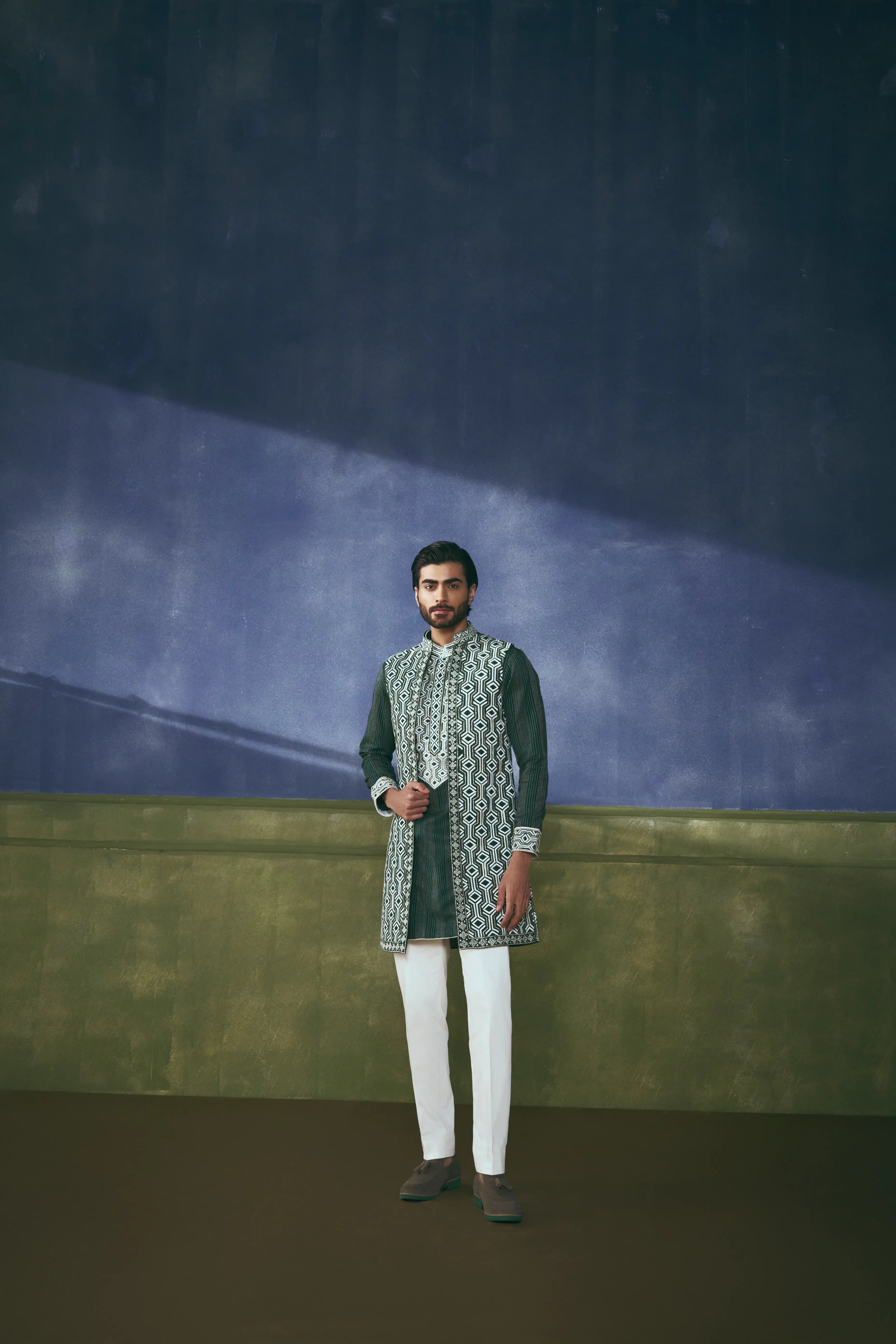 Sheesh Mahal Emerald Jawahar Jacket Set