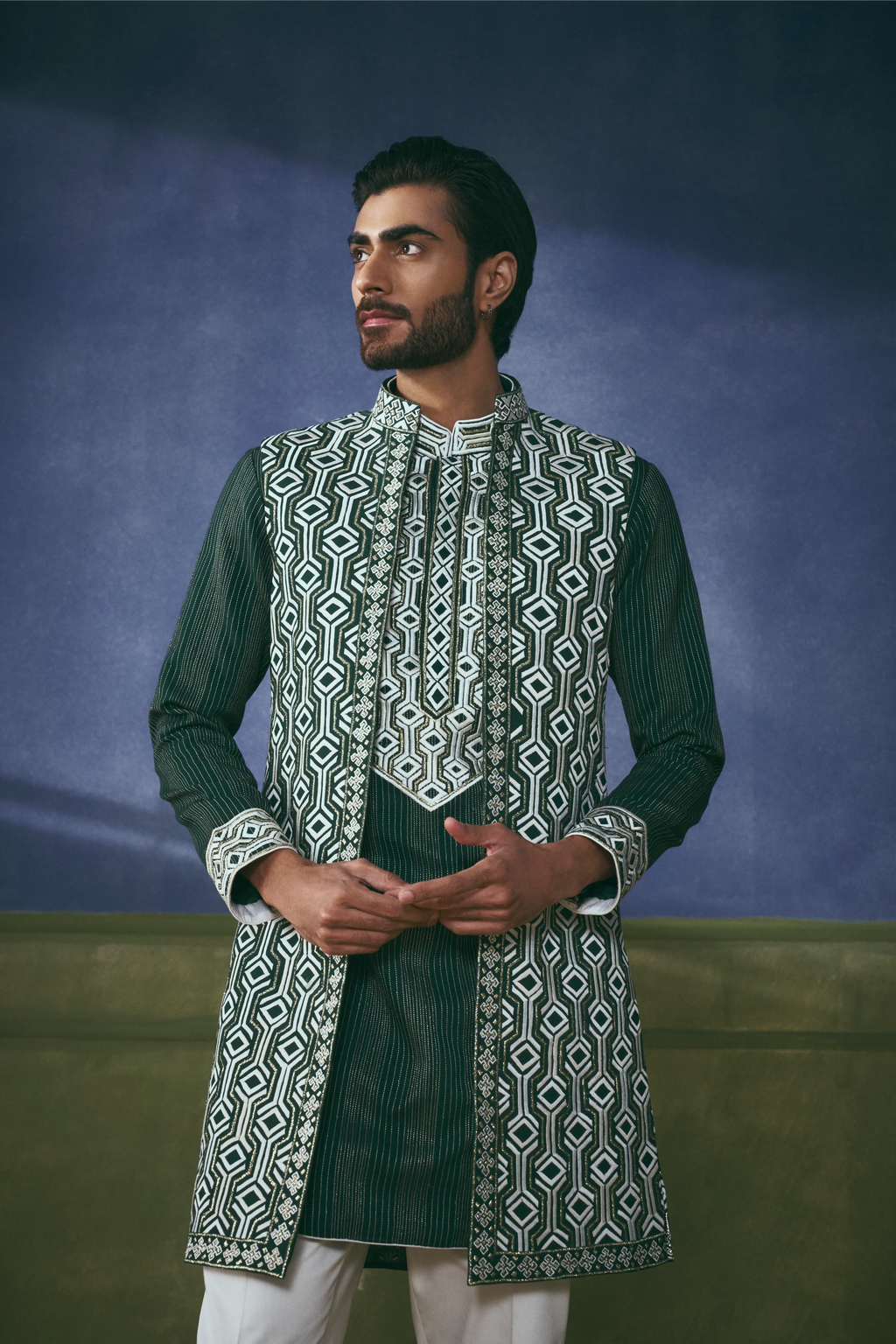 Sheesh Mahal Emerald Jawahar Jacket Set