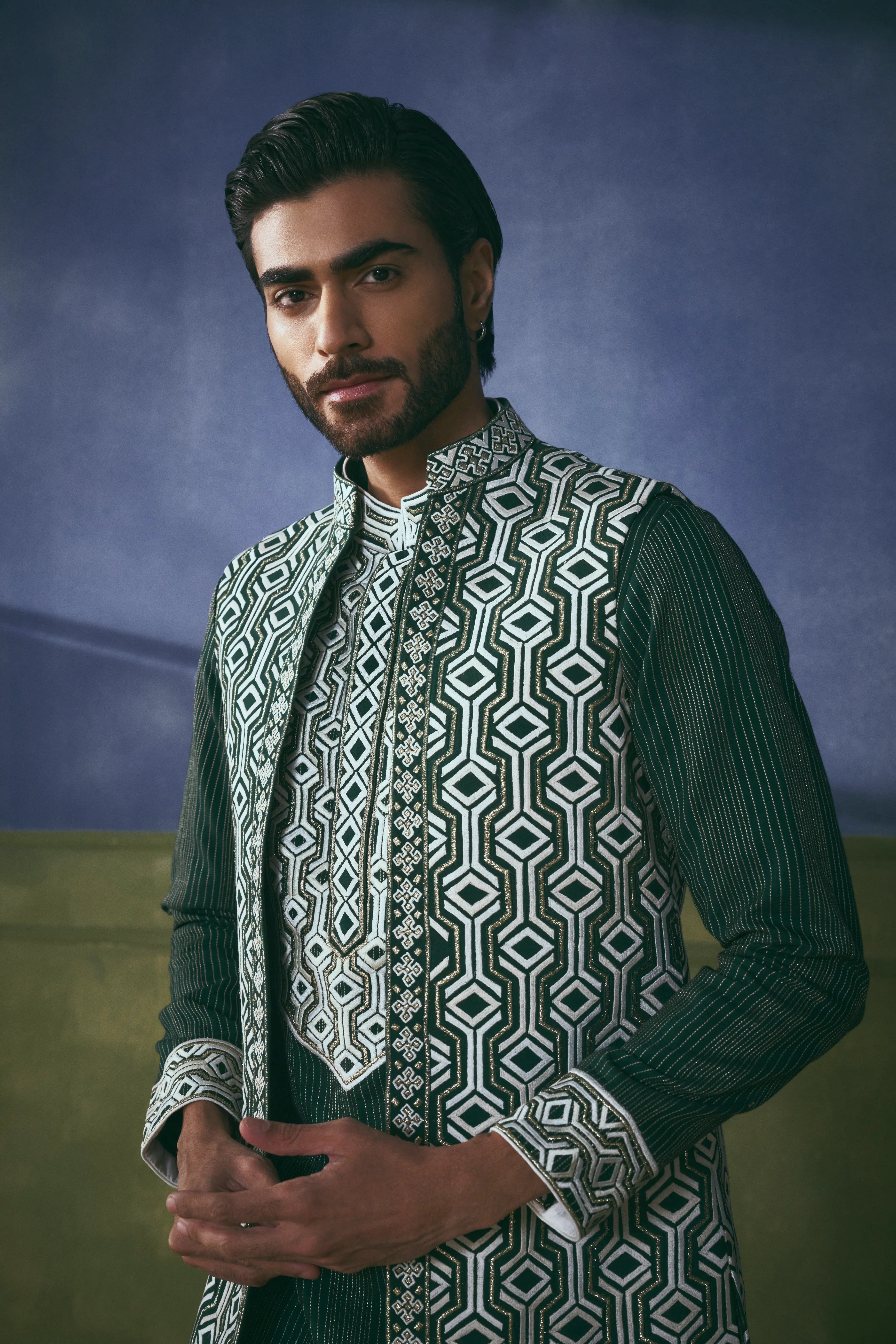 Sheesh Mahal Emerald Jawahar Jacket Set