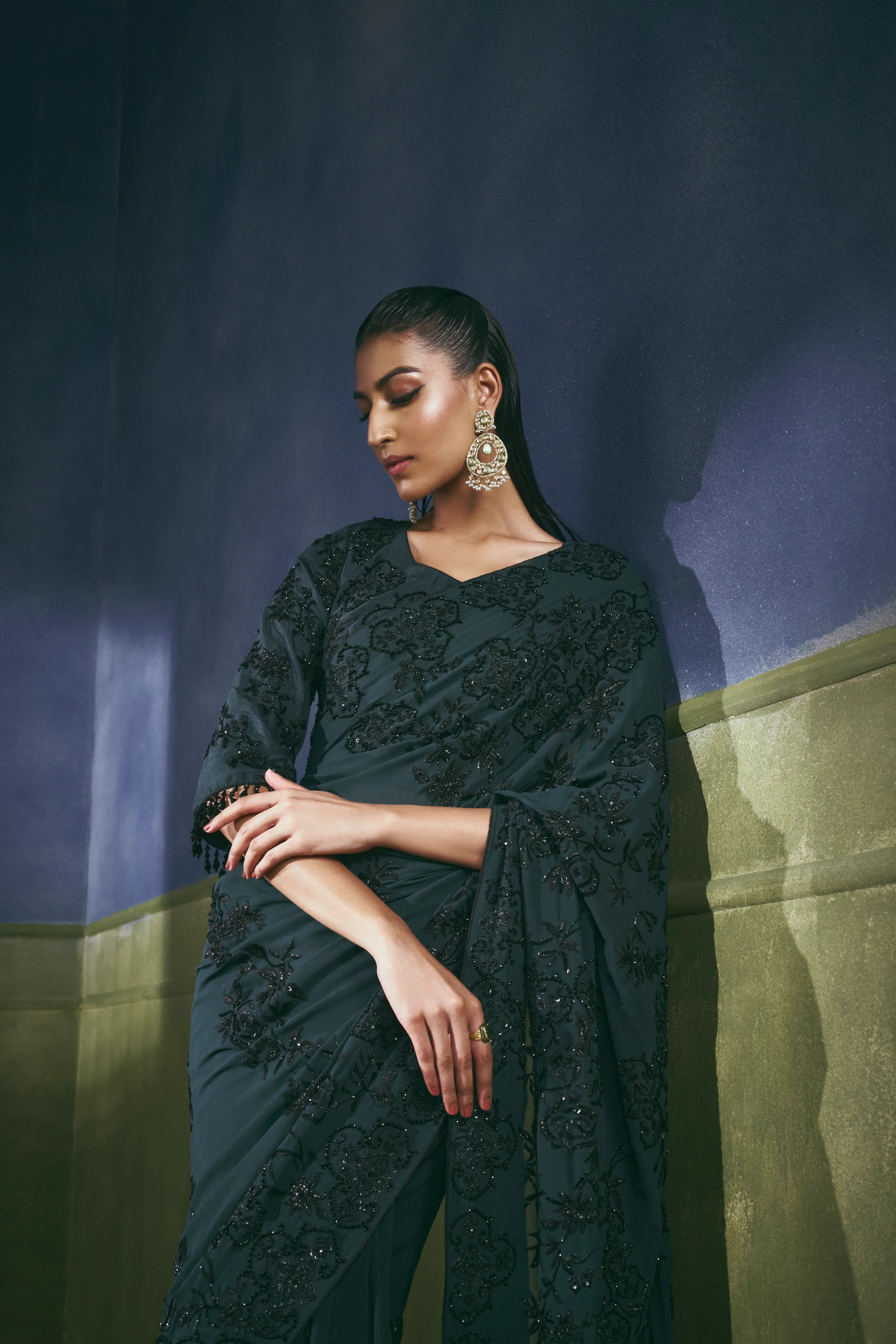 Obsidian Bloom Saree