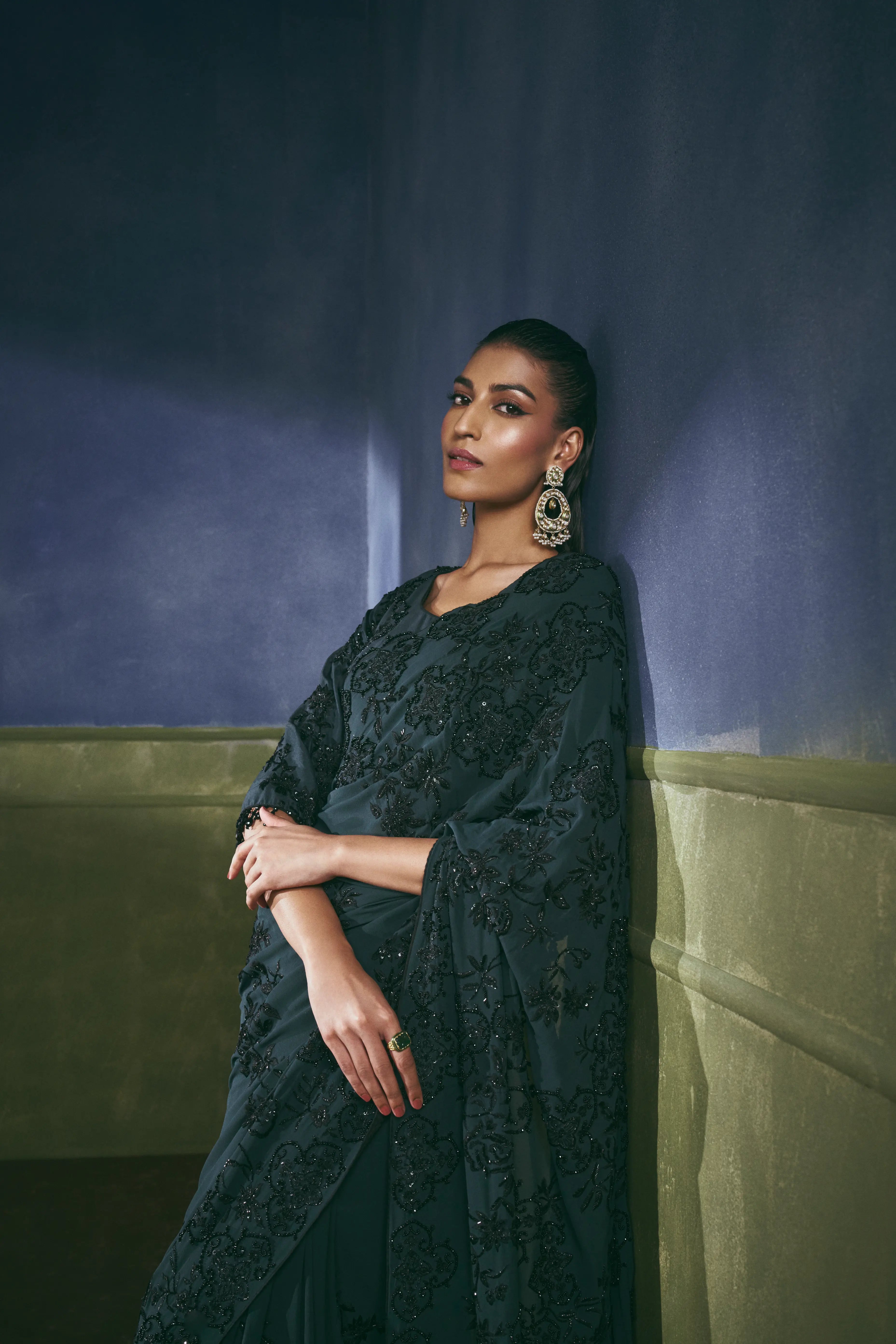 Obsidian Bloom Saree