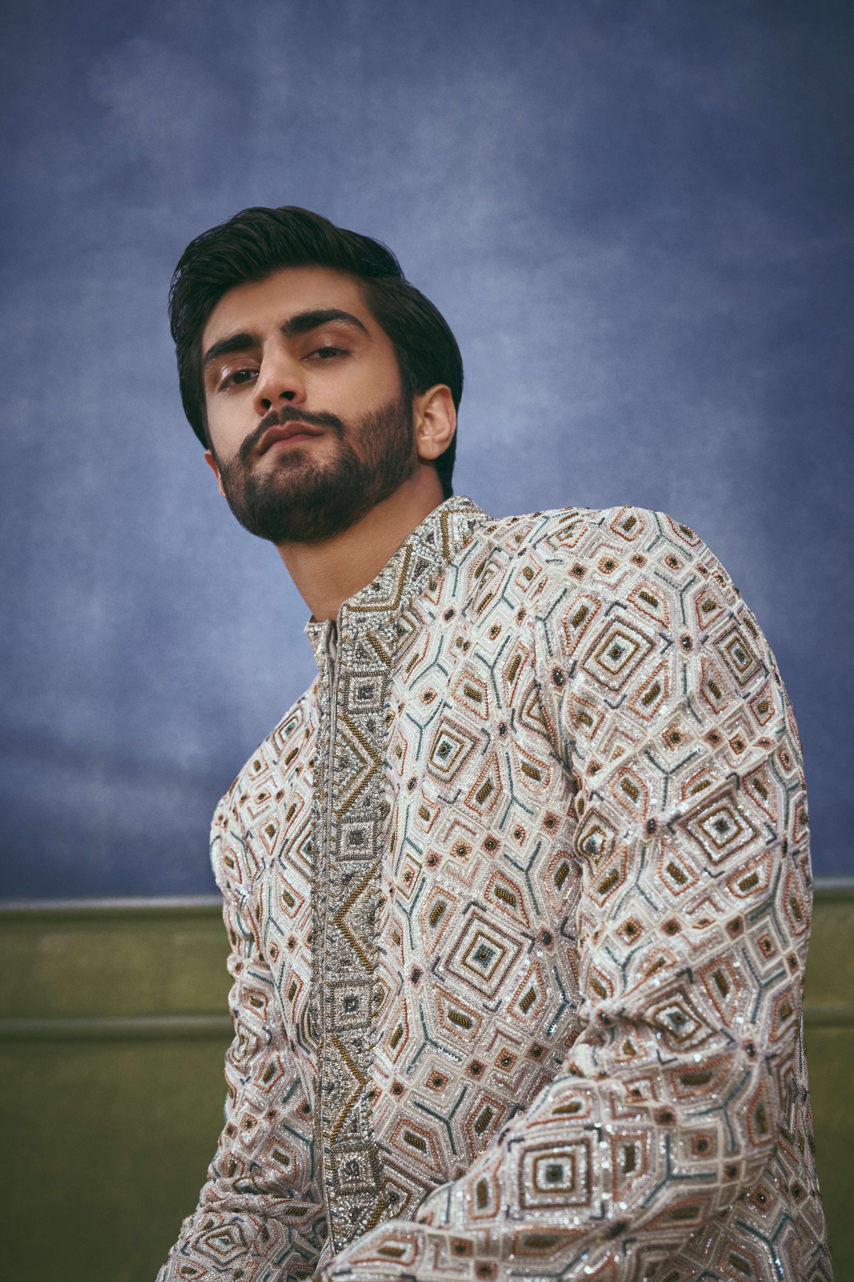 Geo-Metallic Embellished Sherwani Set