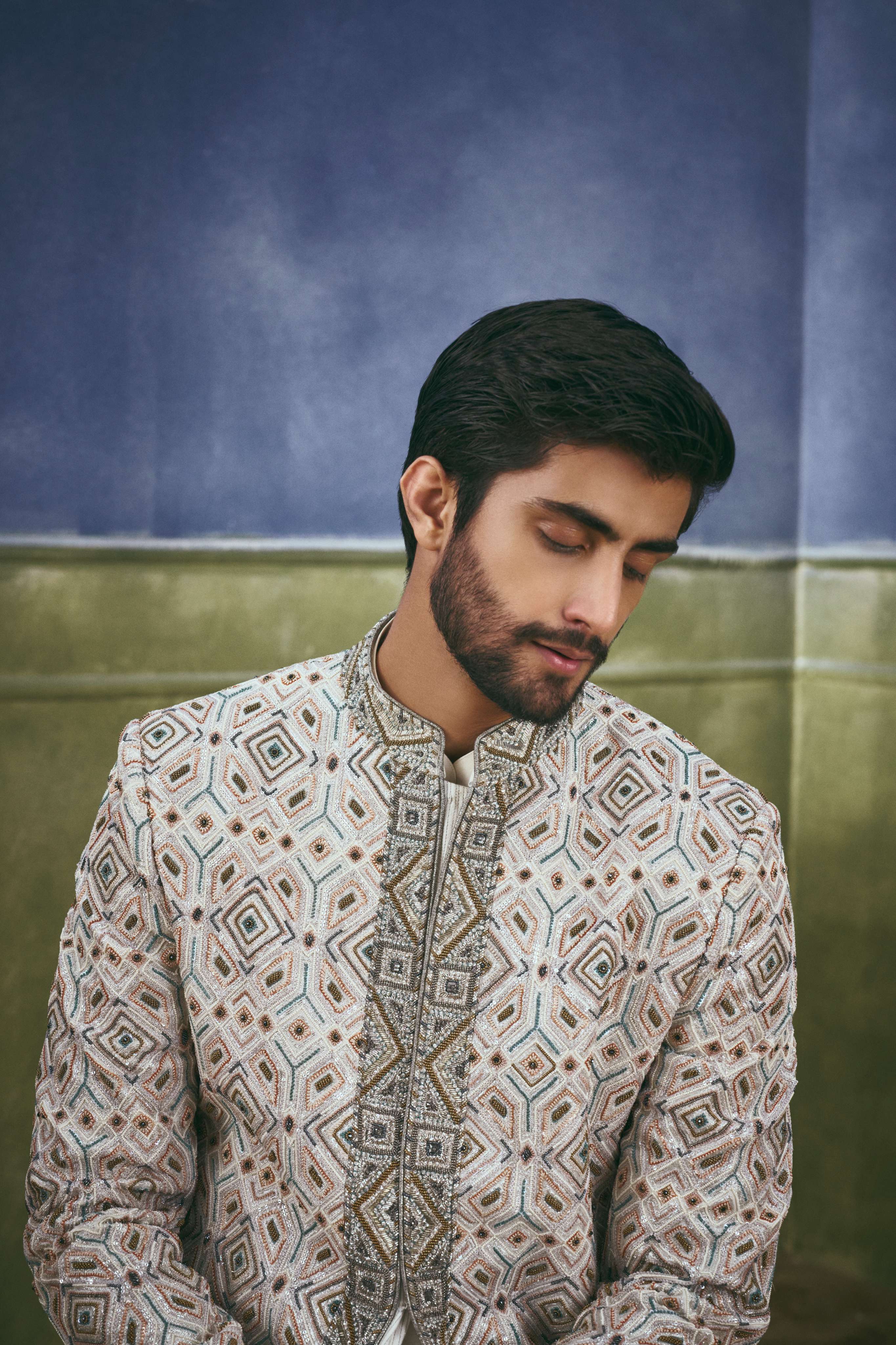 Geo-Metallic Embellished Sherwani Set