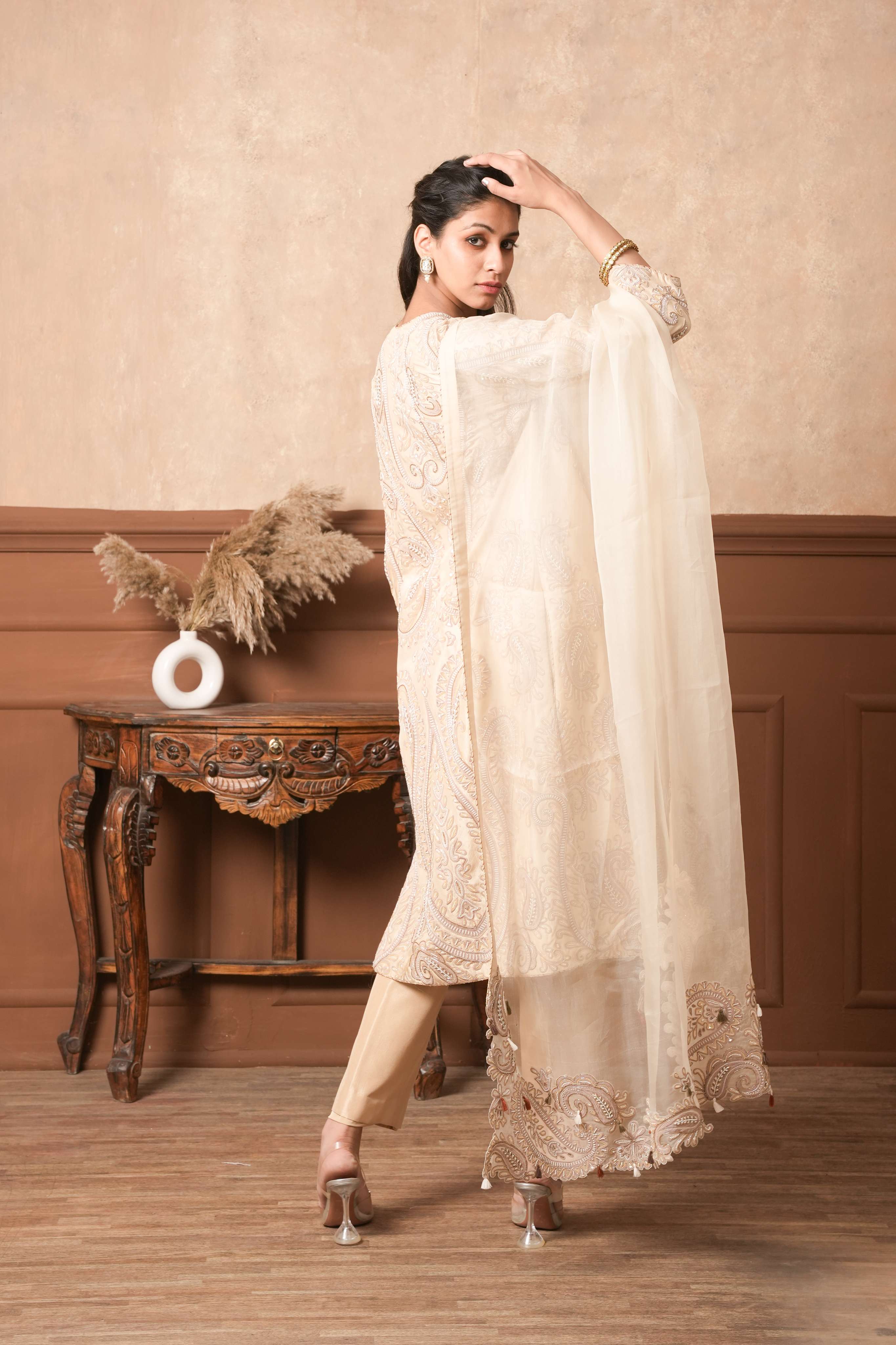 Ivory Heirloom Silk Kurta Set with Intricate Hand-Done Dori Embroidery