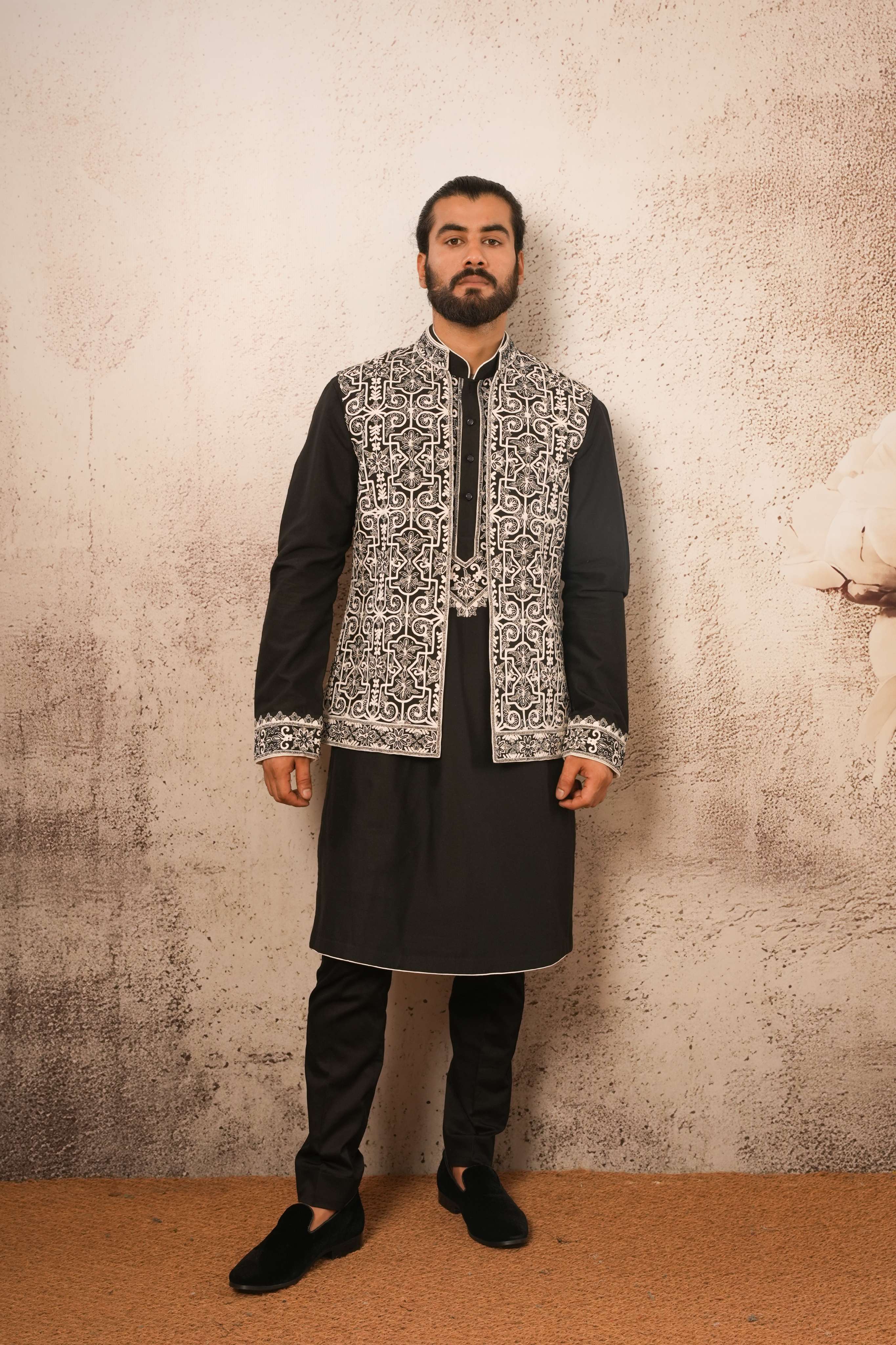 Fully Hand Emb. Jawahar Jacket Kurta Set.