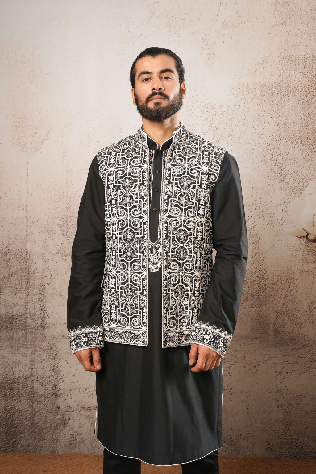 Fully Hand Emb. Jawahar Jacket Kurta Set.
