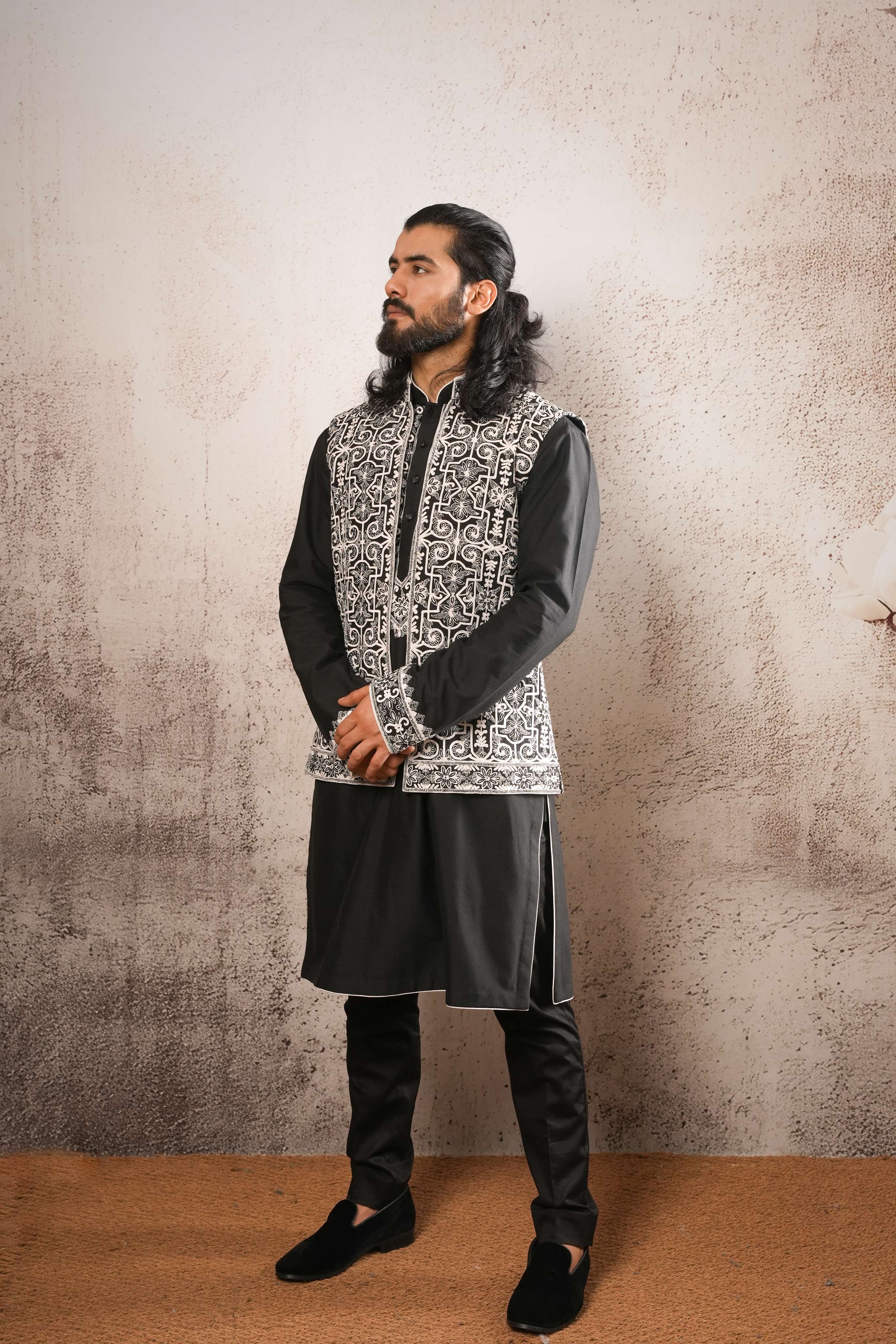 Fully Hand Emb. Jawahar Jacket Kurta Set.