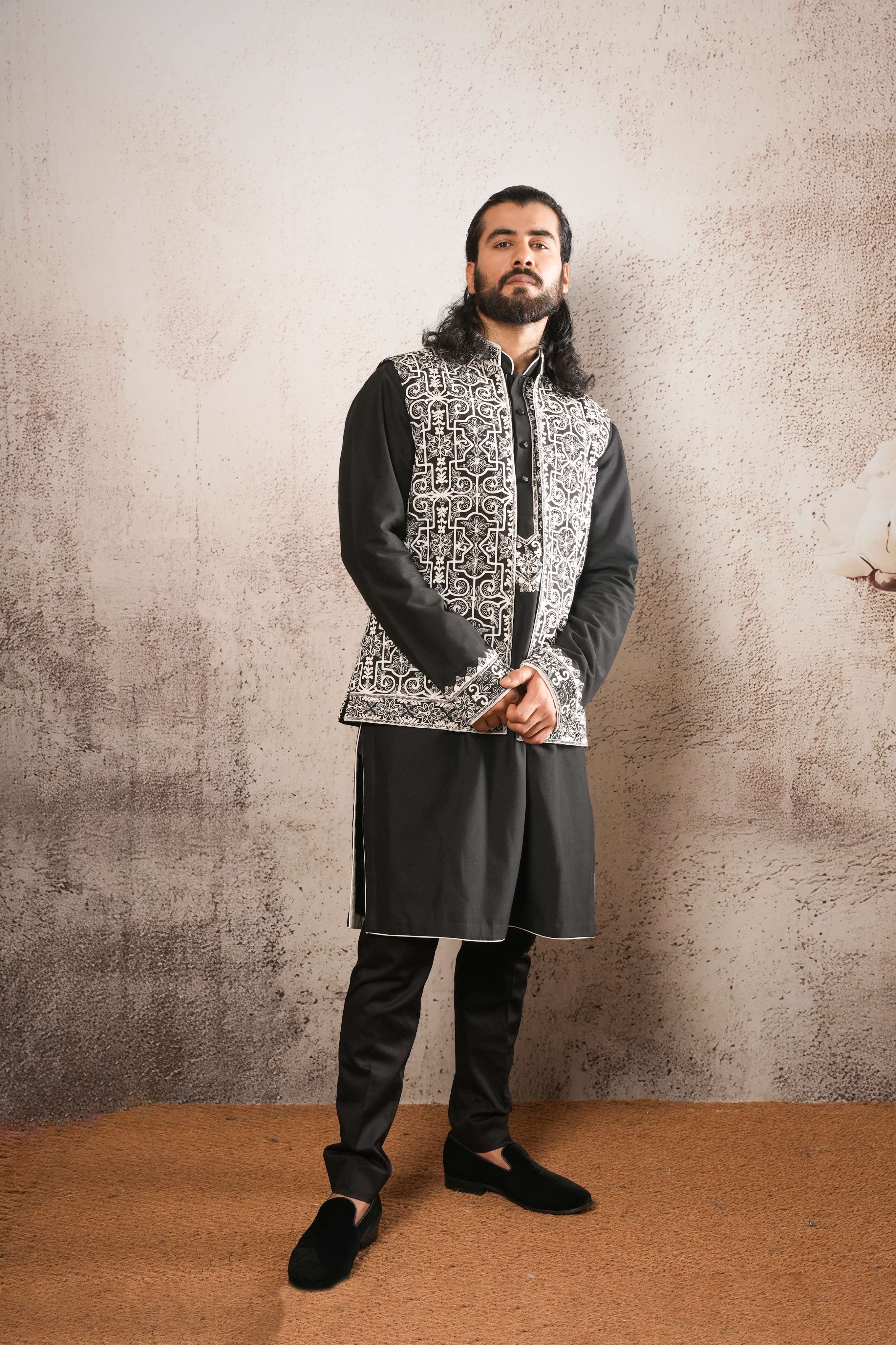 Fully Hand Emb. Jawahar Jacket Kurta Set.