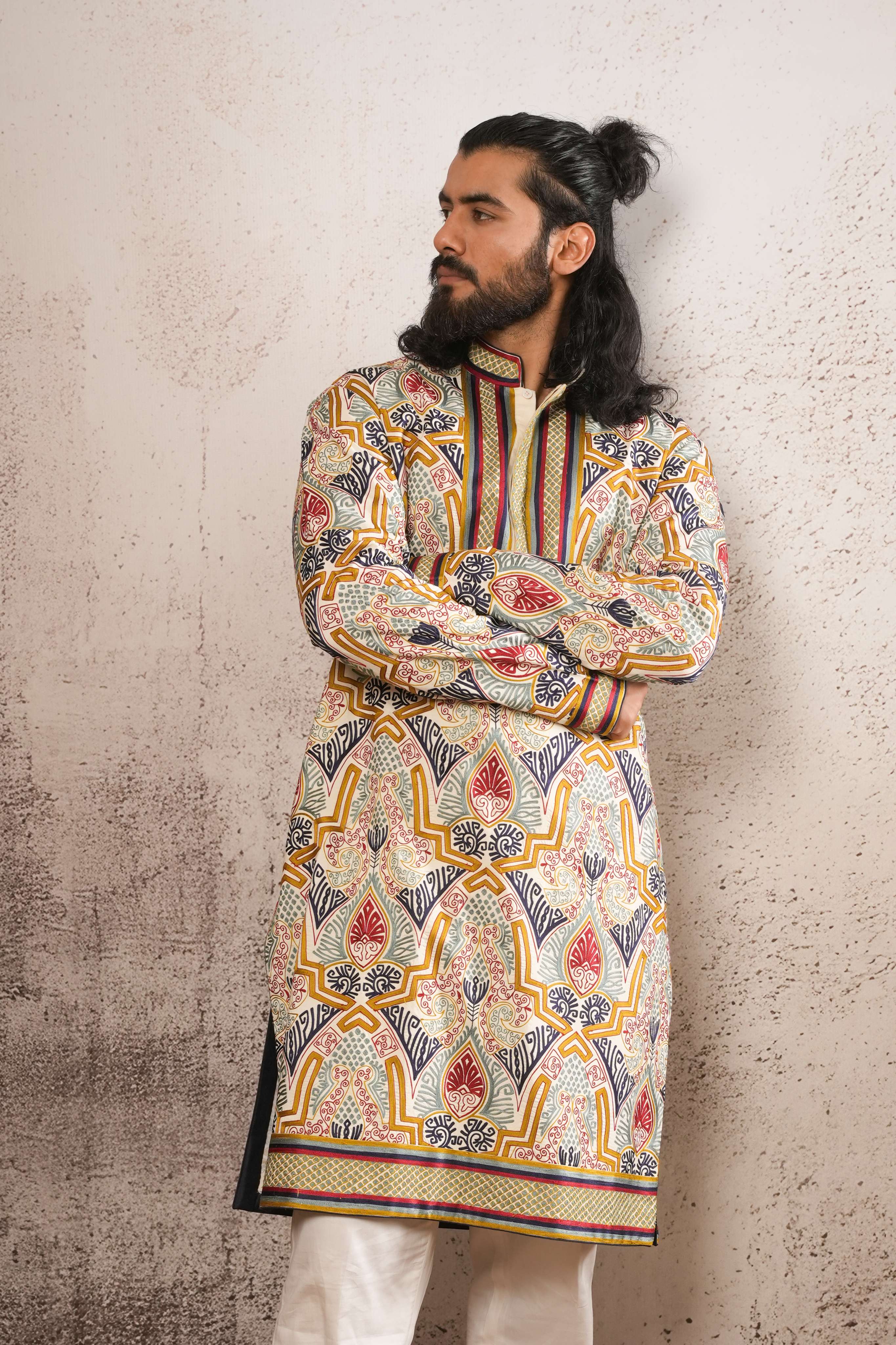 Multi-Color Aari Fully Embroidered Kurta