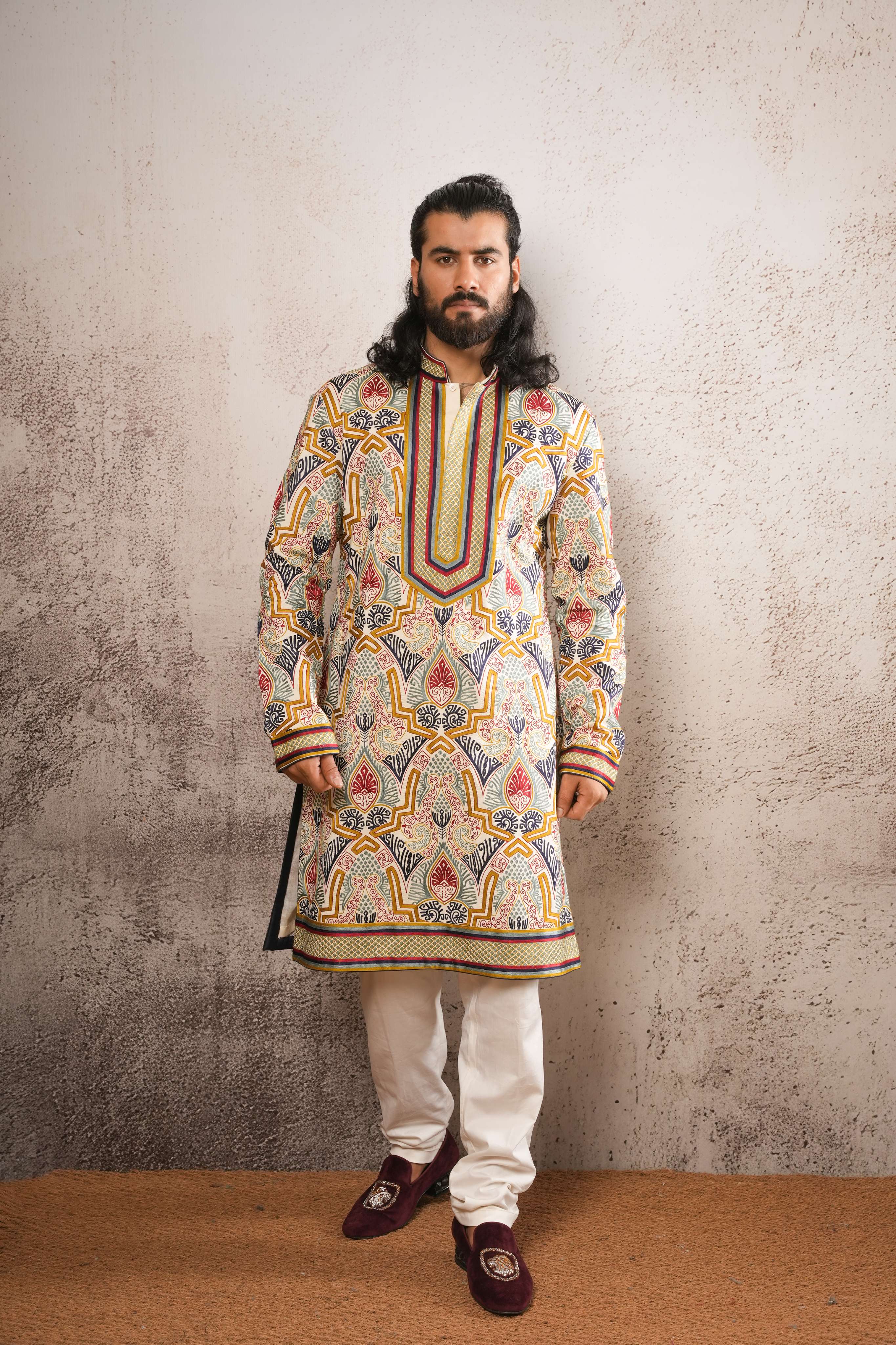 Multi-Color Aari Fully Embroidered Kurta
