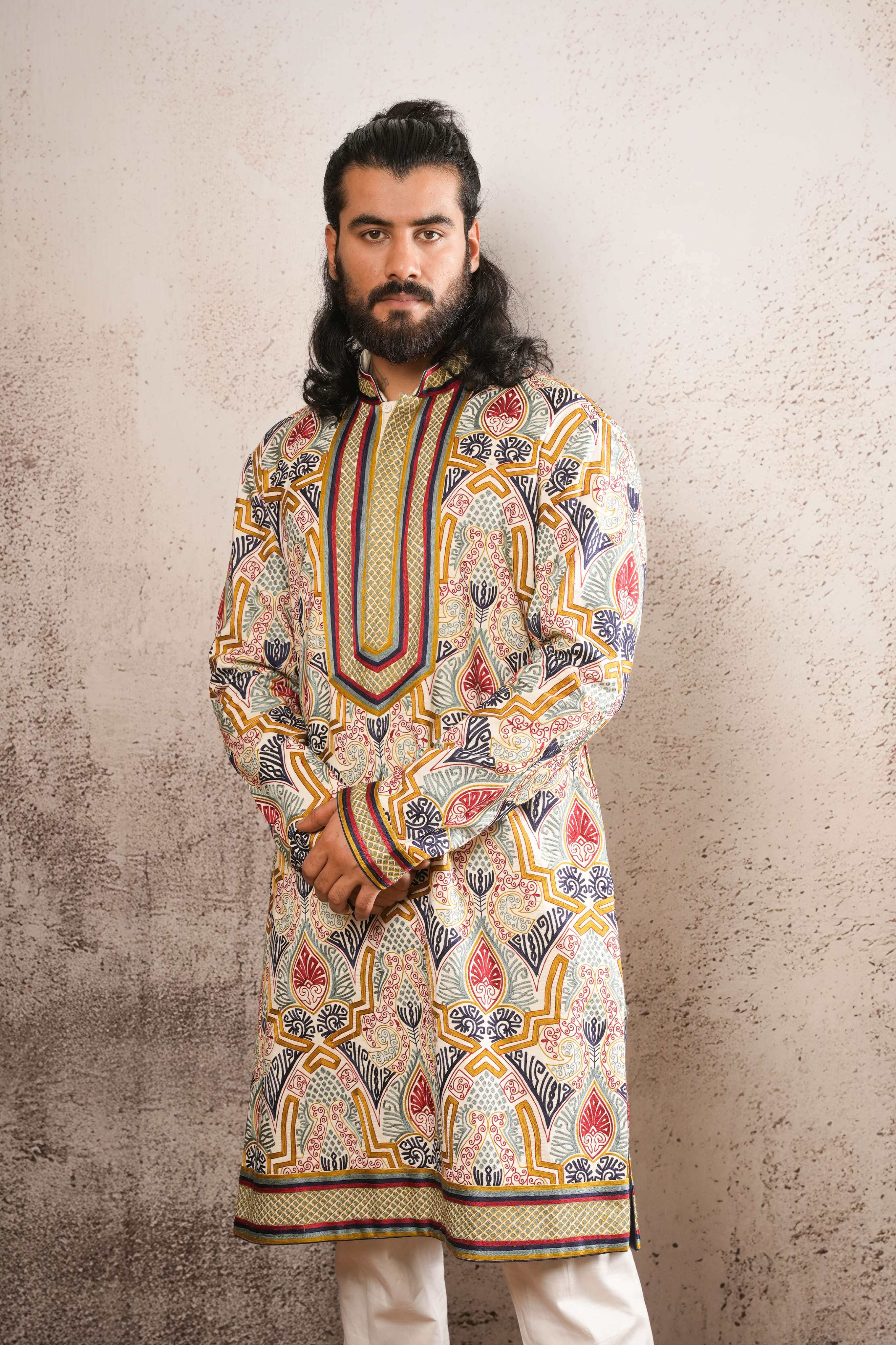Multi-Color Aari Fully Embroidered Kurta