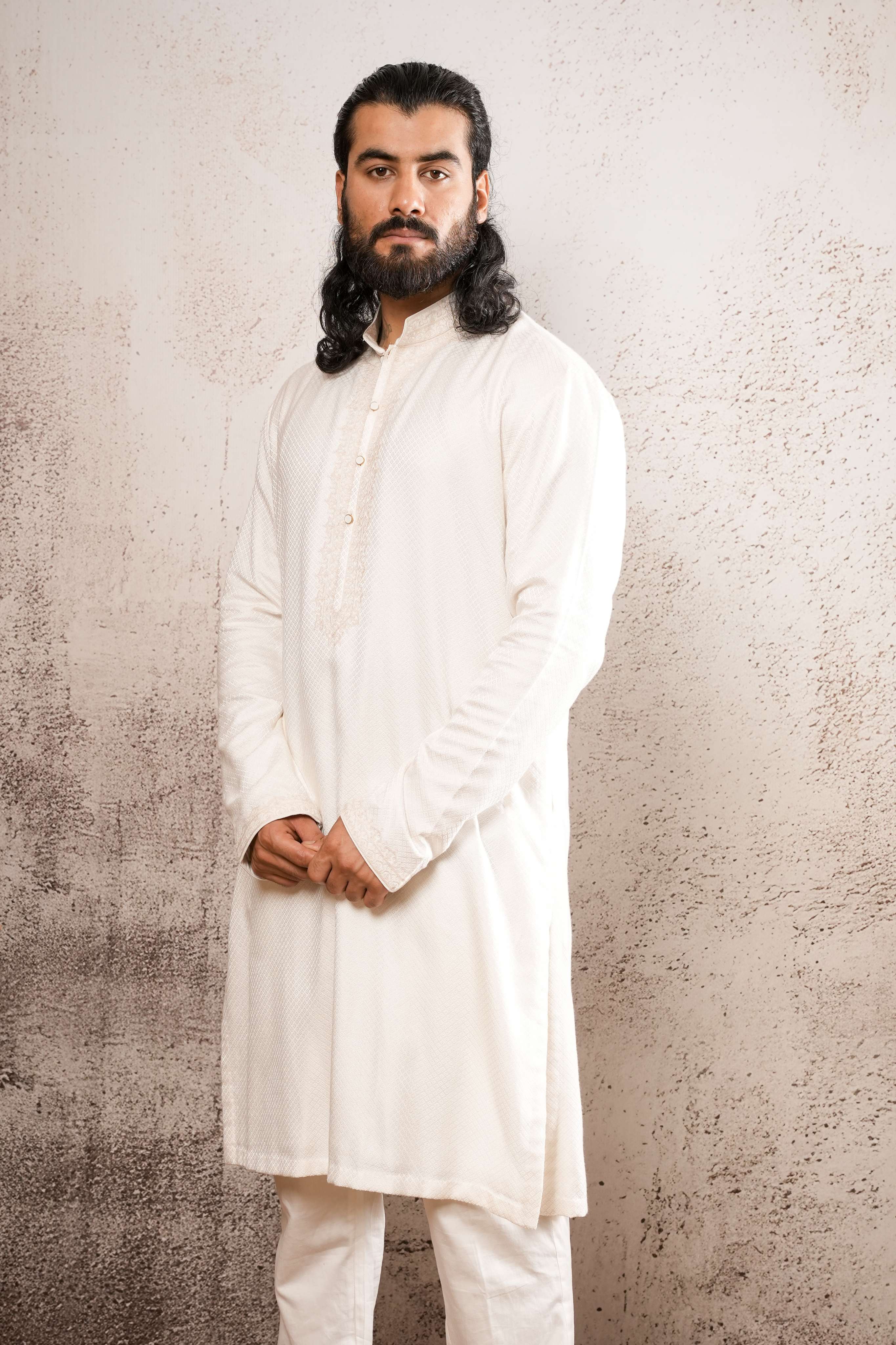 The Ivory Dori-Couching Textured Kurta Set