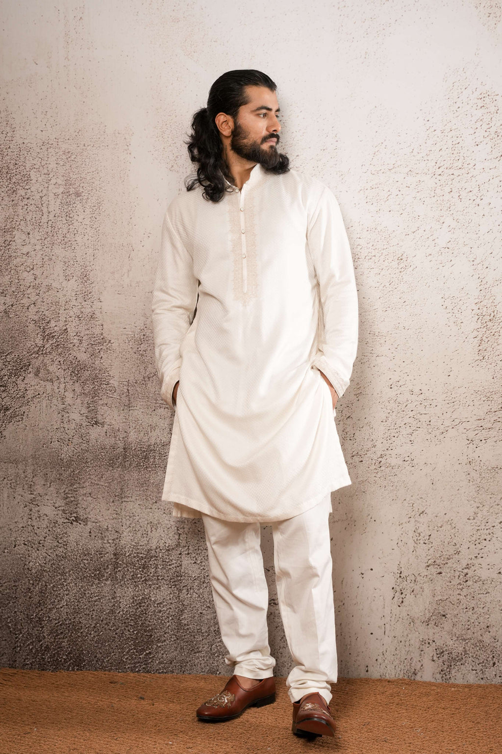 The Ivory Dori-Couching Textured Kurta Set