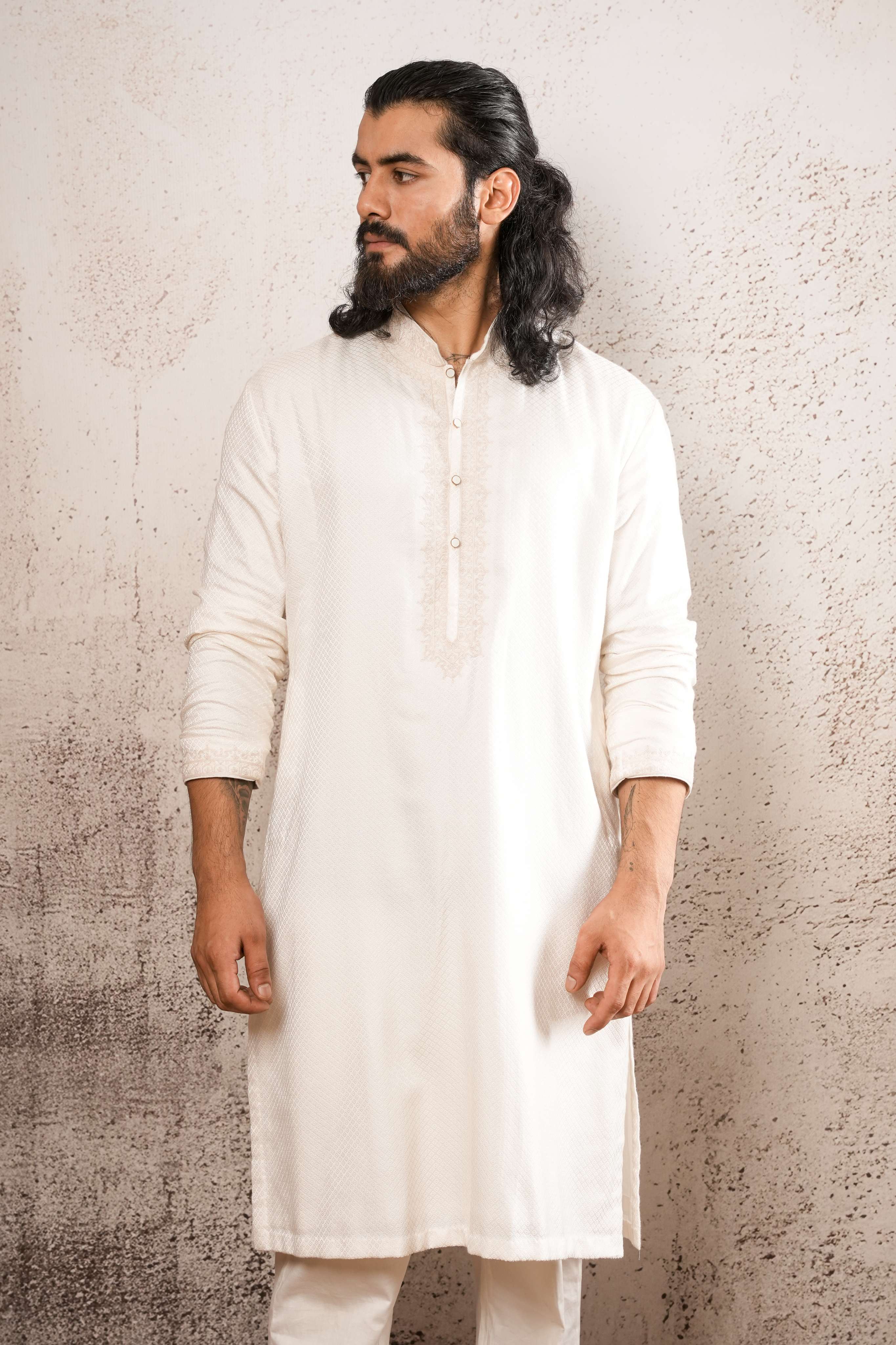 The Ivory Dori-Couching Textured Kurta Set