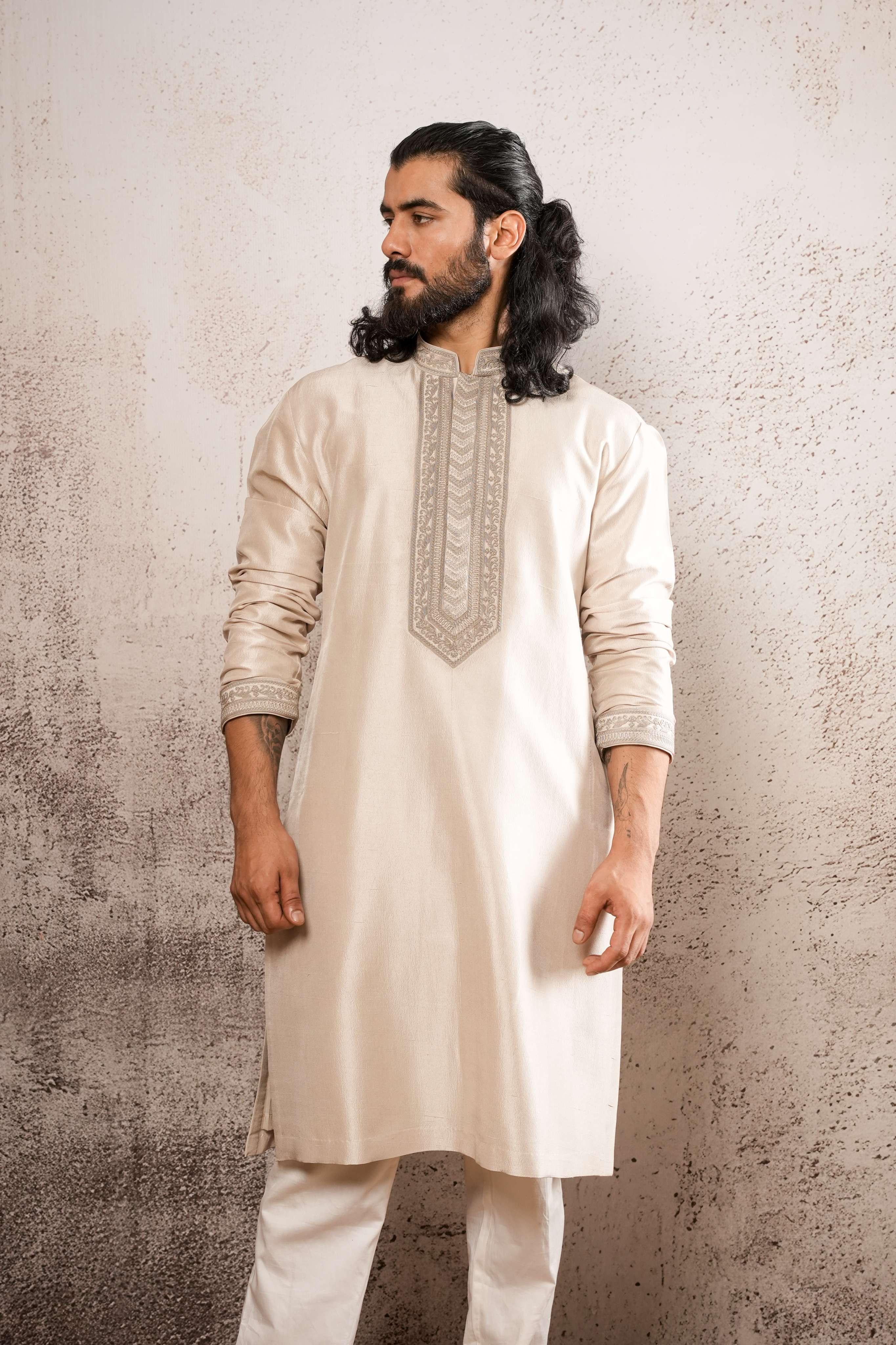 The Chevron Dori – Hand-Couched Geometric Silk Kurta Set