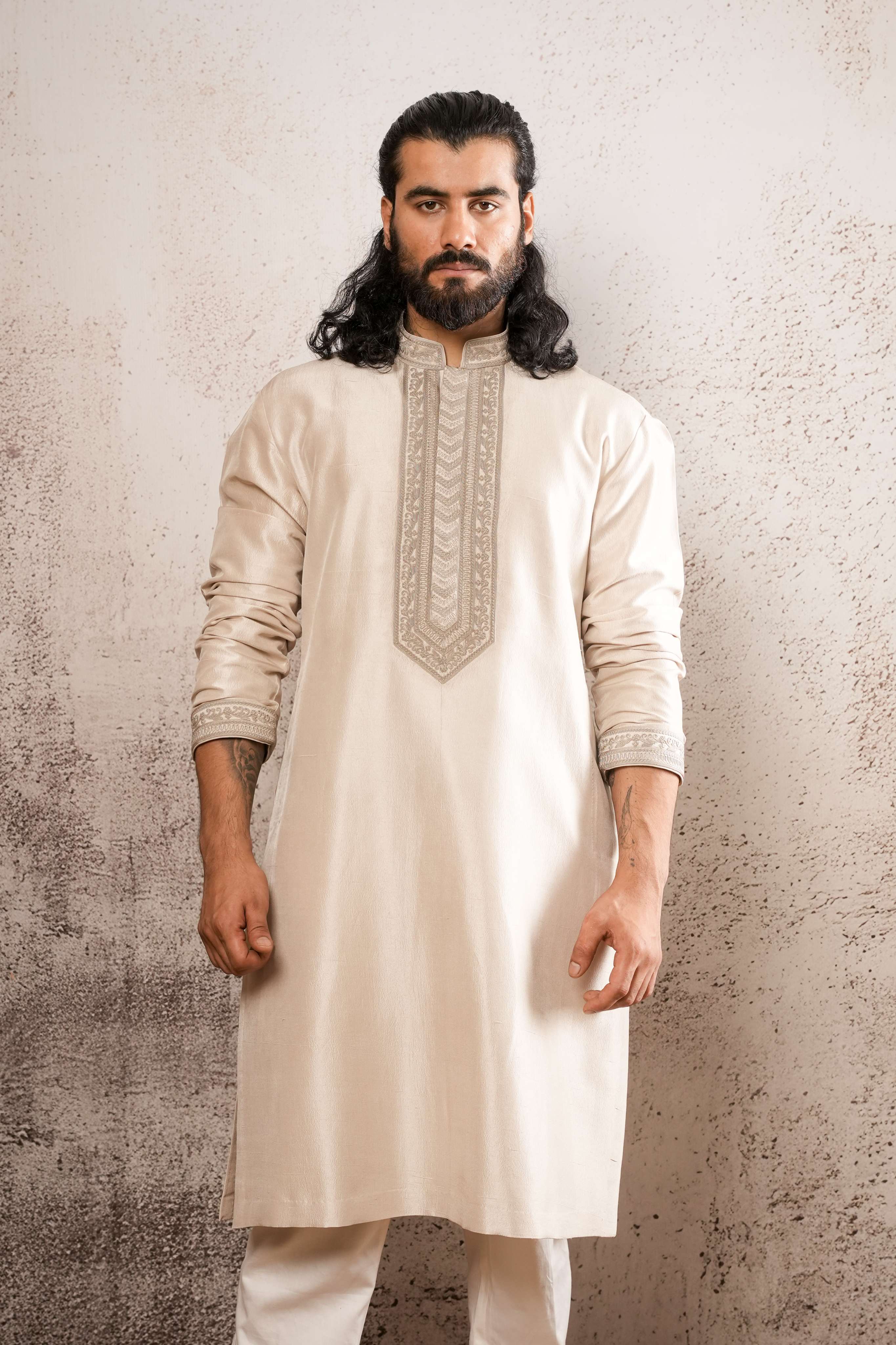 The Chevron Dori – Hand-Couched Geometric Silk Kurta Set