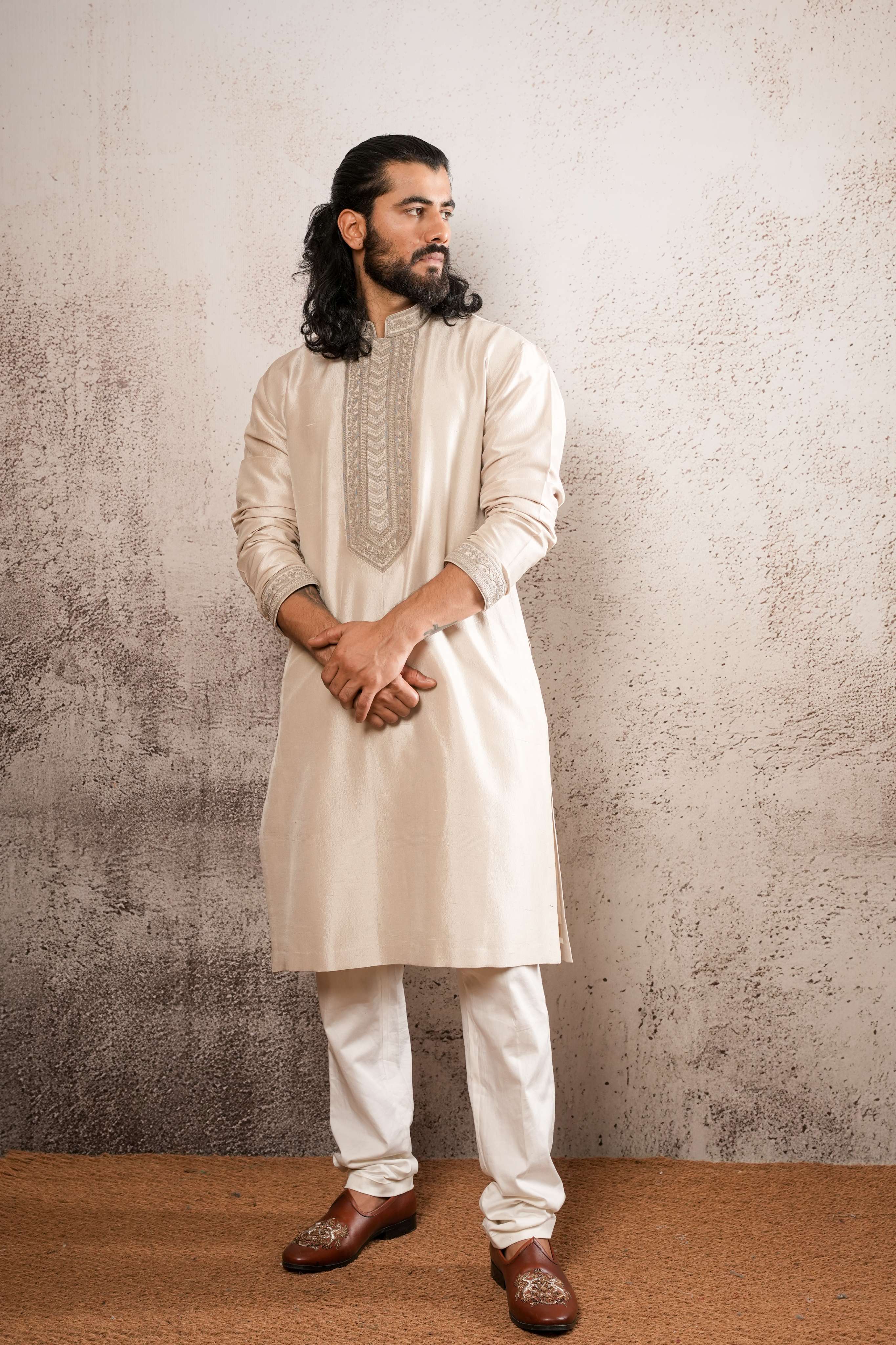 The Chevron Dori – Hand-Couched Geometric Silk Kurta Set