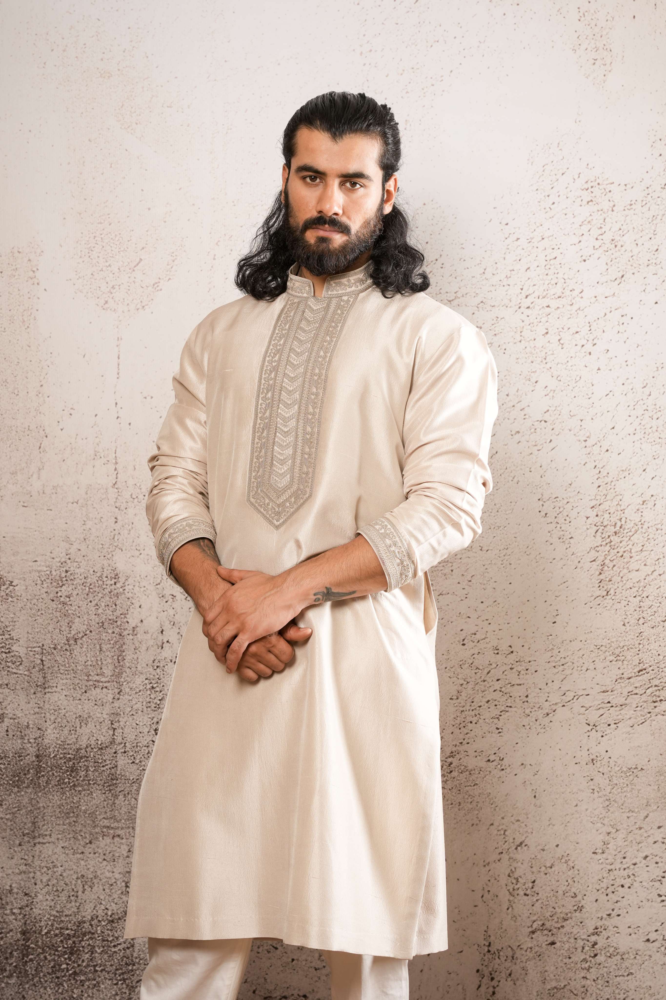 The Chevron Dori – Hand-Couched Geometric Silk Kurta Set