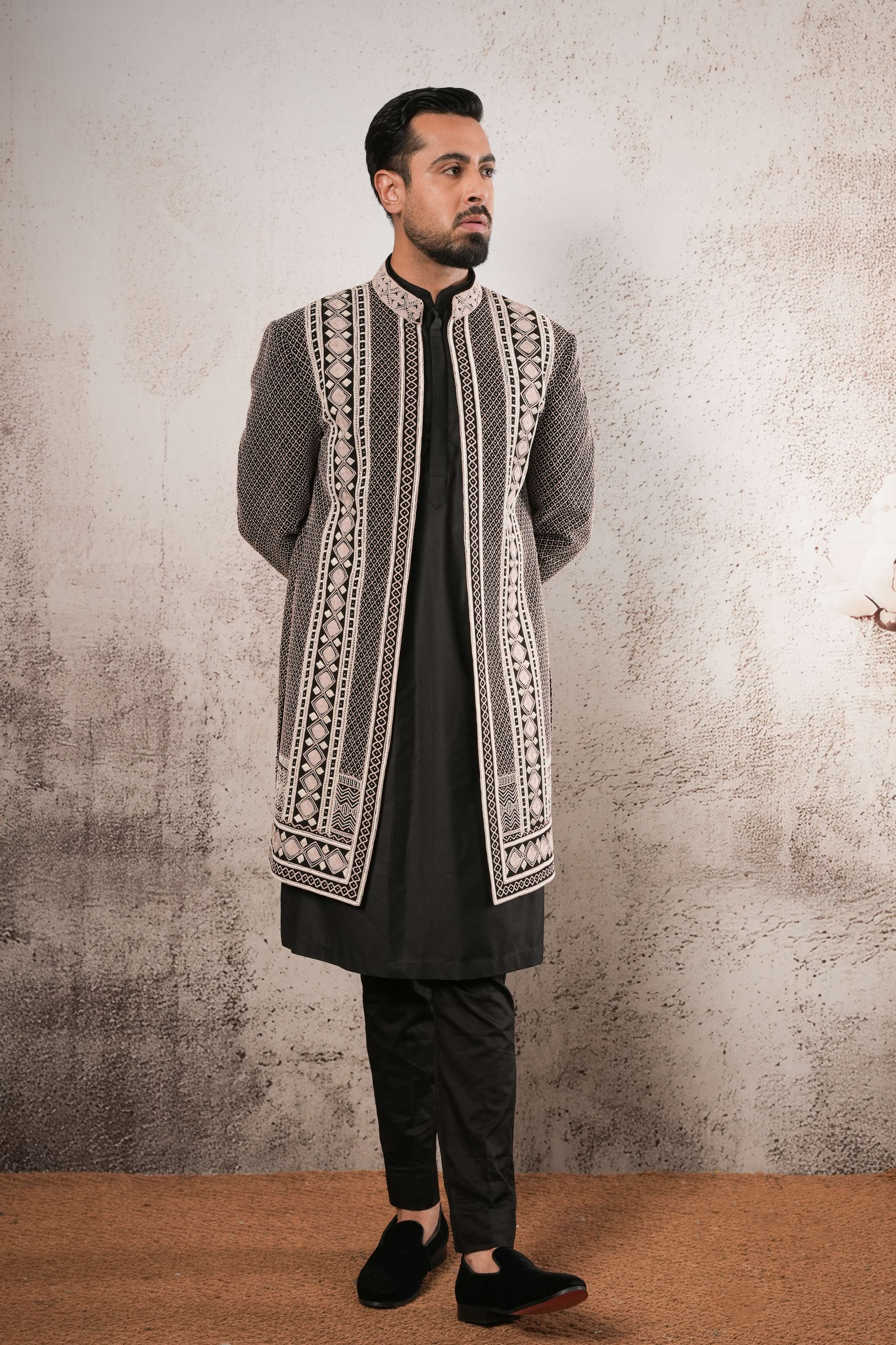Black Indo-Western with Geometric Dori Work