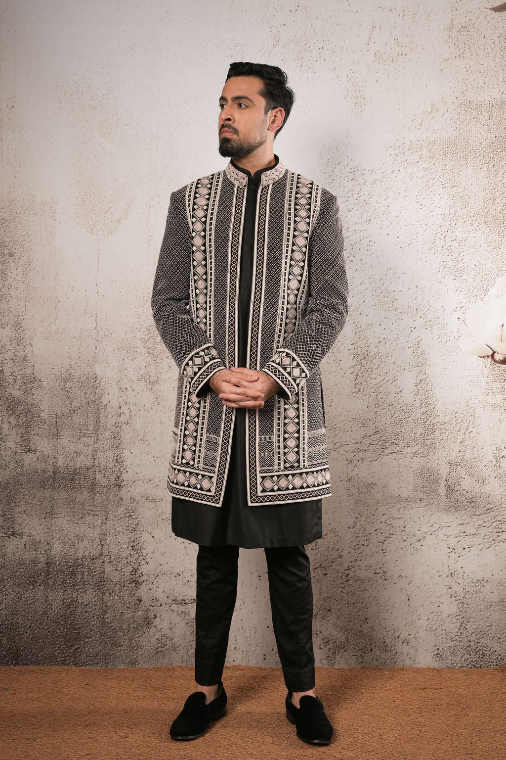 Black Indo-Western with Geometric Dori Work