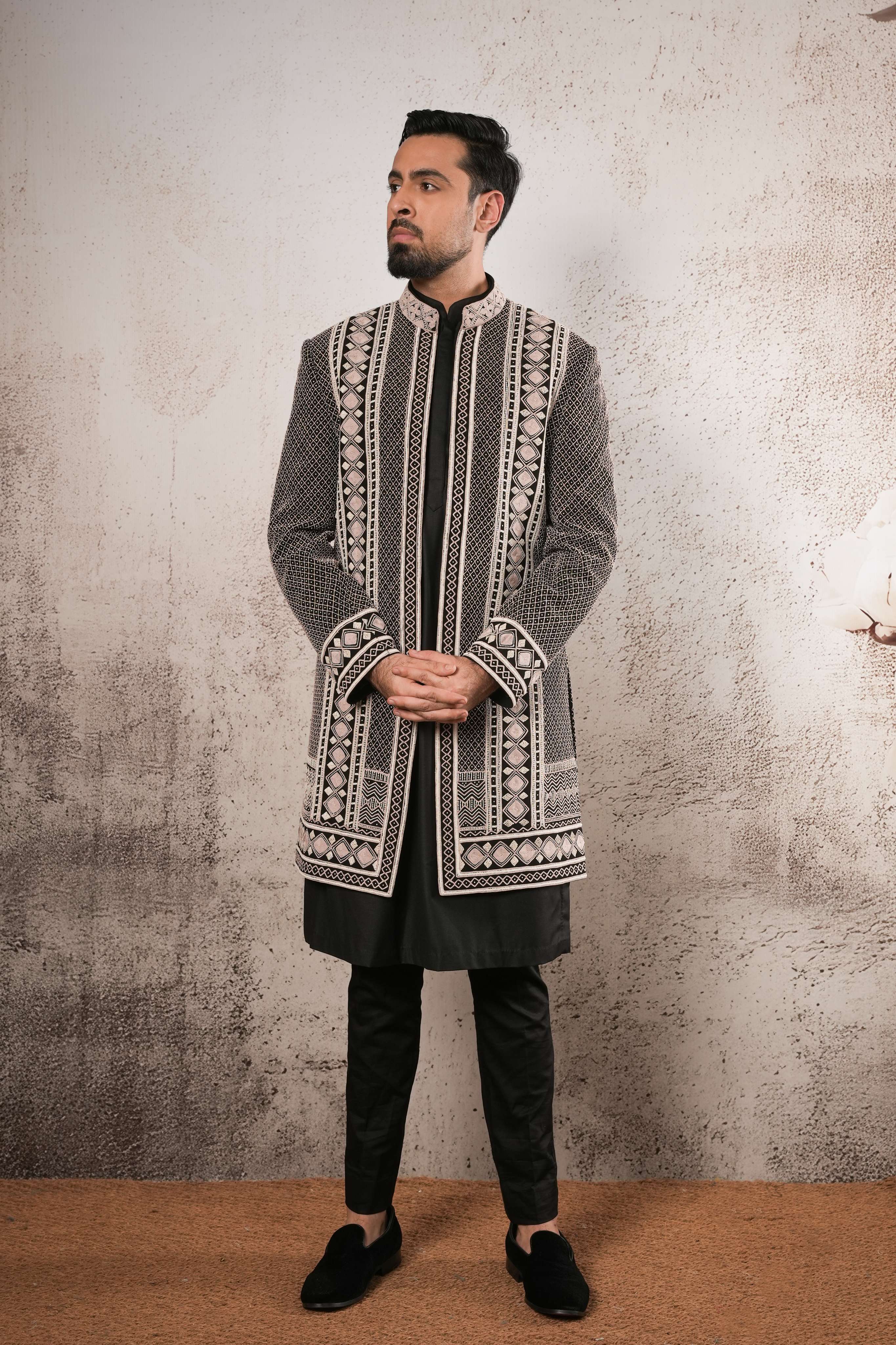 Black Indo-Western with Geometric Dori Work