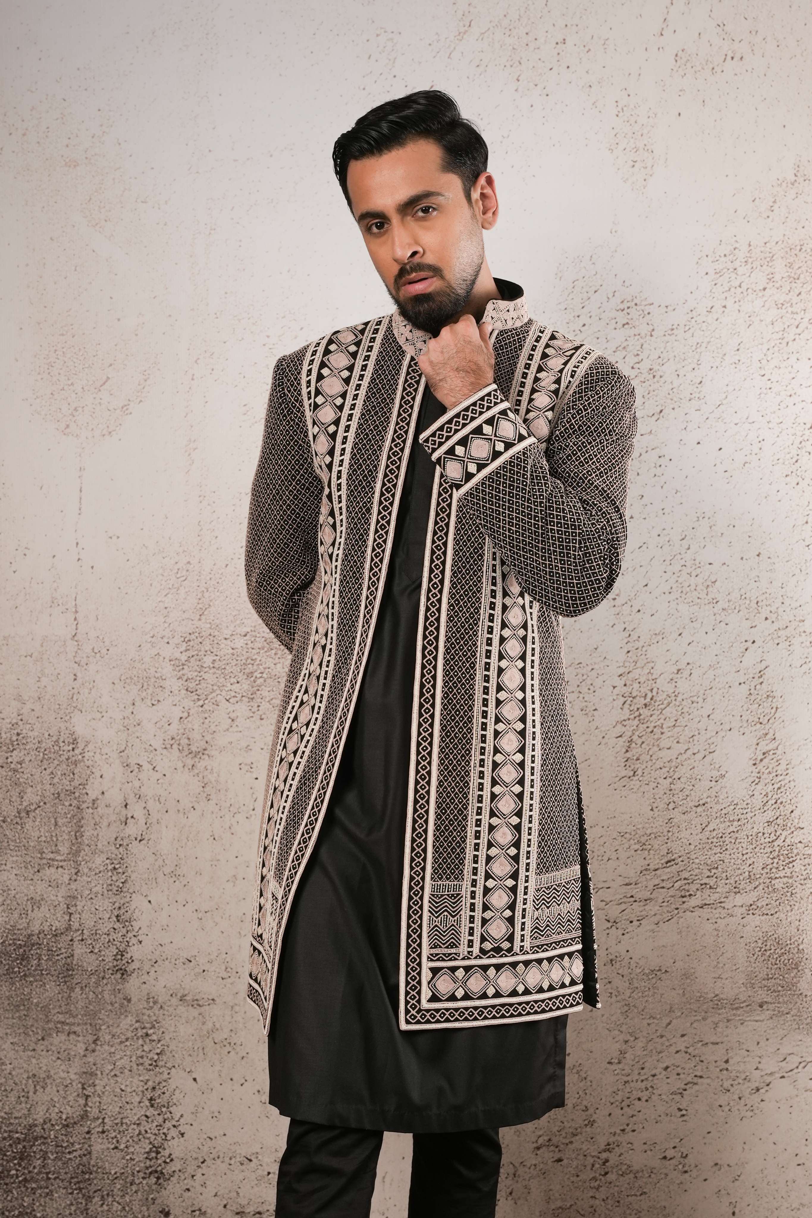 Black Indo-Western with Geometric Dori Work