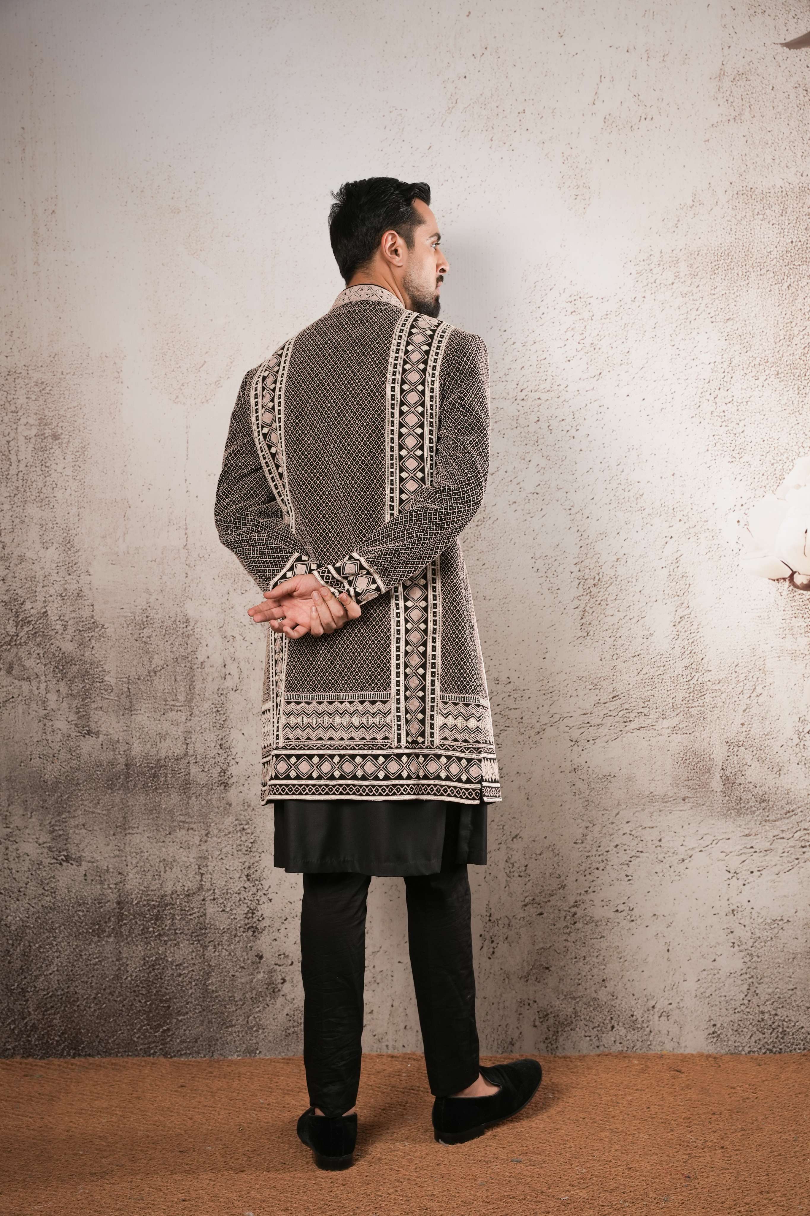 Black Indo-Western with Geometric Dori Work