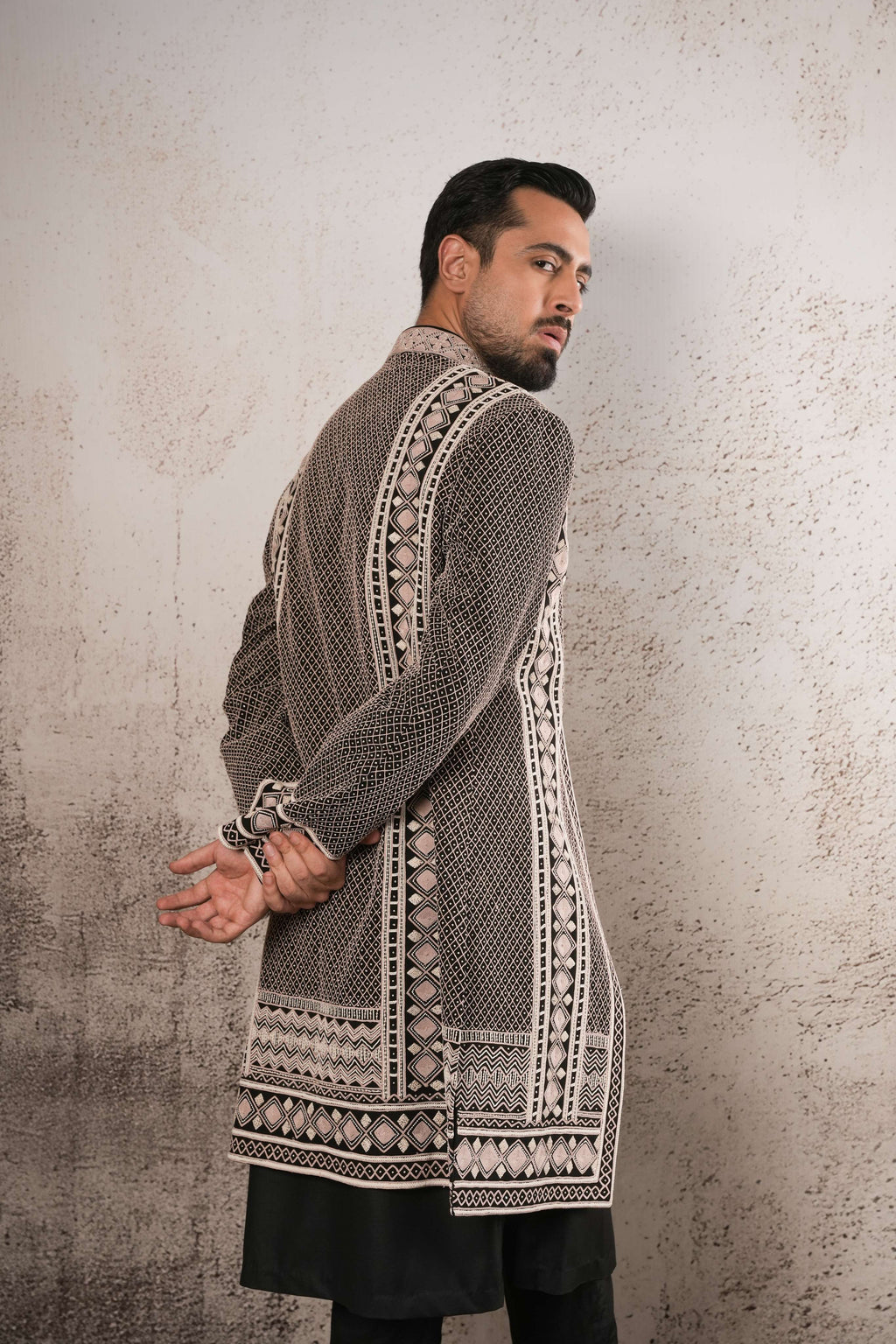 Black Indo-Western with Geometric Dori Work