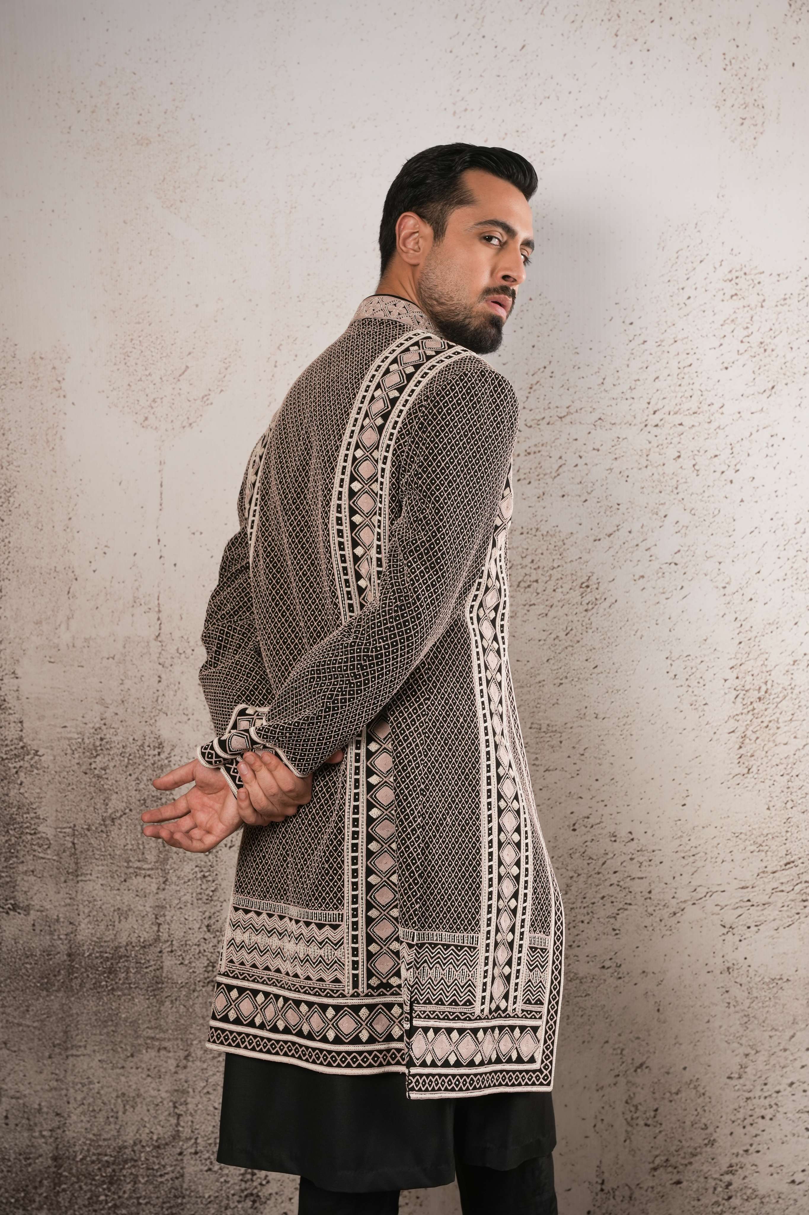 Black Indo-Western with Geometric Dori Work