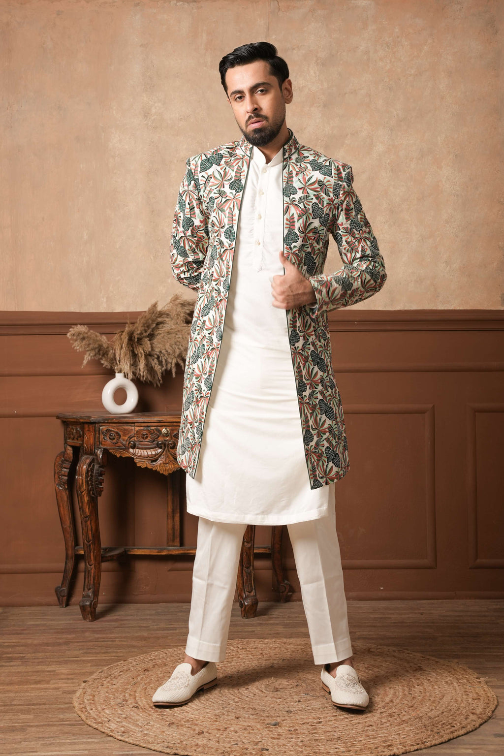 Multi-Color Floral Aari Embroidered Indo-Western