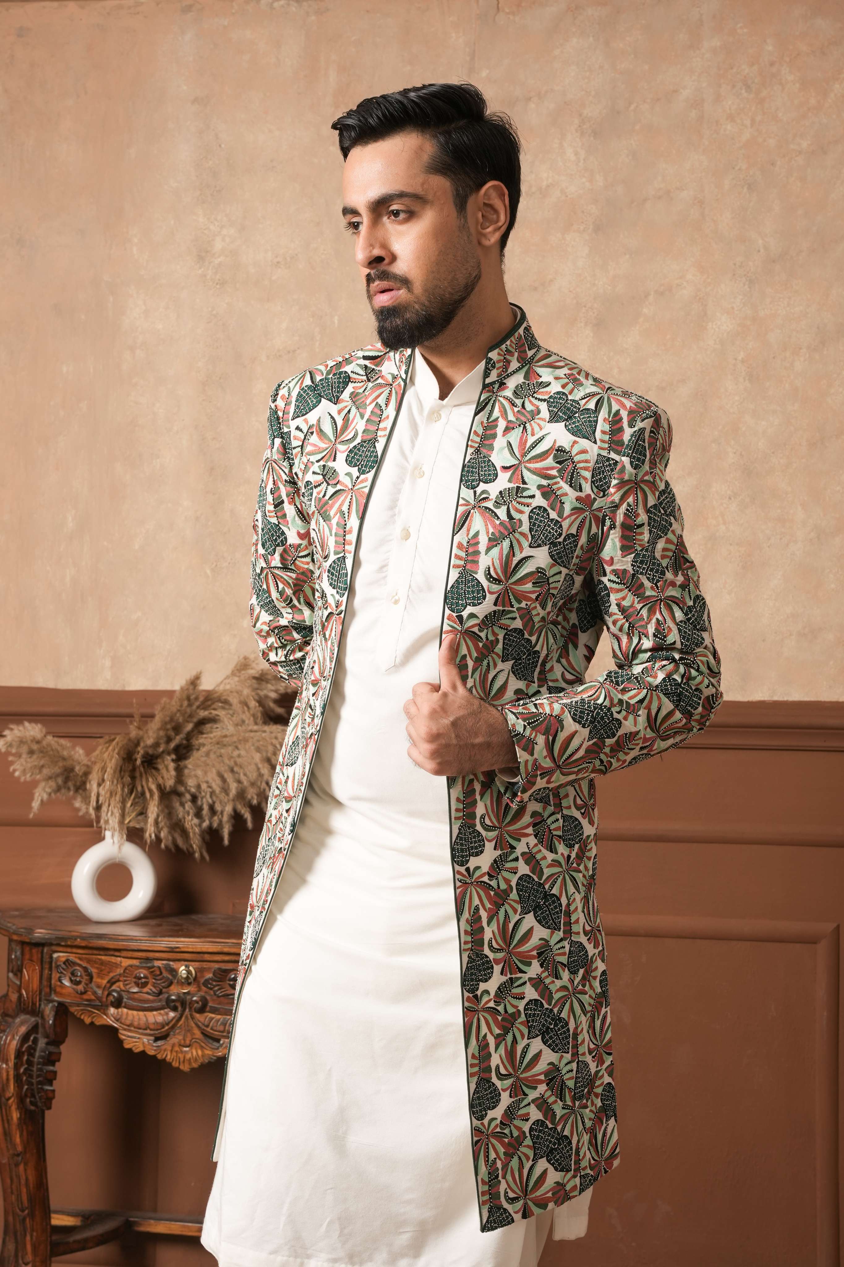 Multi-Color Floral Aari Embroidered Indo-Western